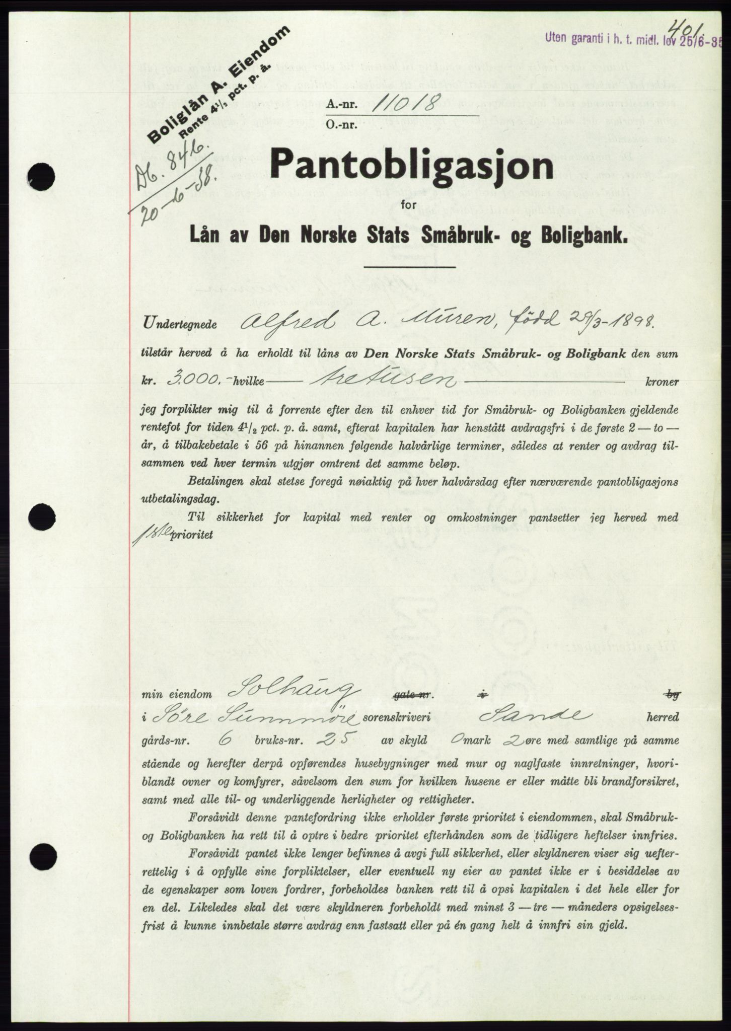 Søre Sunnmøre sorenskriveri, AV/SAT-A-4122/1/2/2C/L0065: Pantebok nr. 59, 1938-1938, Dagboknr: 846/1938