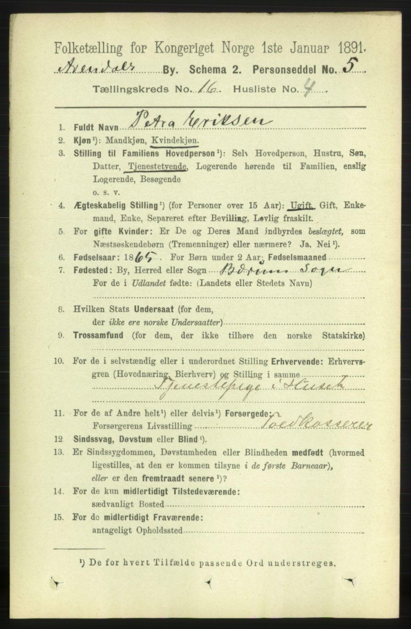 RA, Folketelling 1891 for 0903 Arendal kjøpstad, 1891, s. 5391