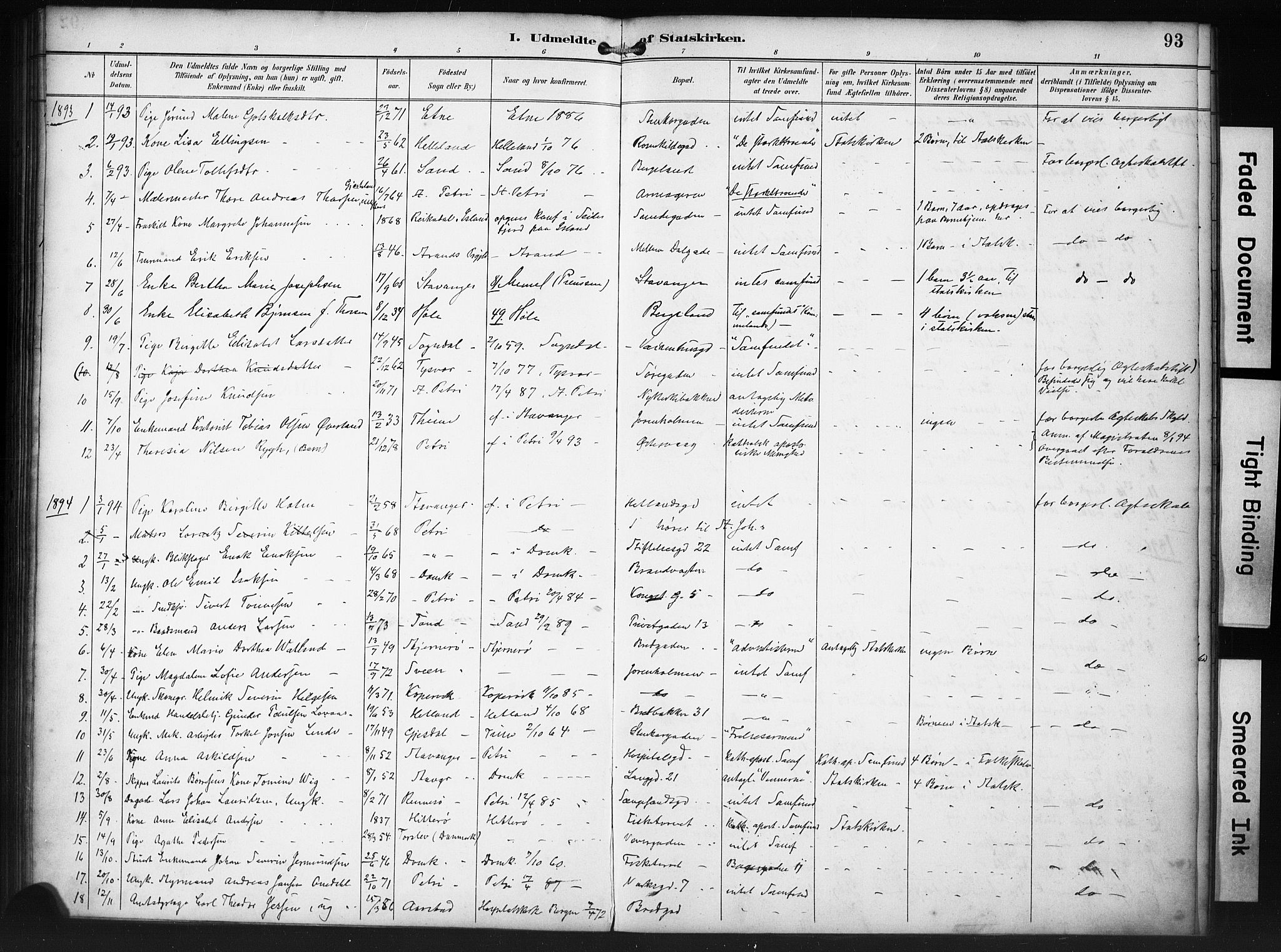 St. Petri sokneprestkontor, AV/SAST-A-101813/001/30/30BA/L0020: Ministerialbok nr. A 18, 1893-1928, s. 93