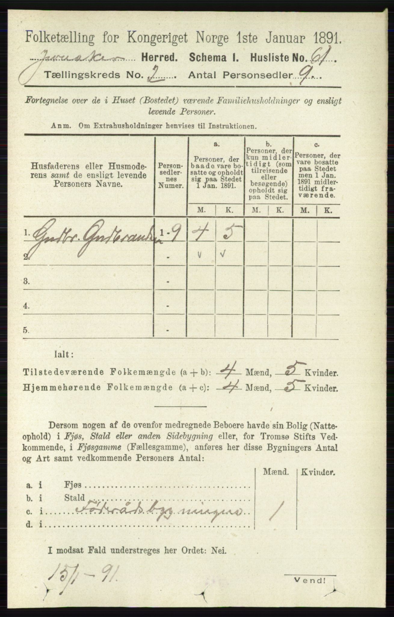 RA, Folketelling 1891 for 0532 Jevnaker herred, 1891, s. 617