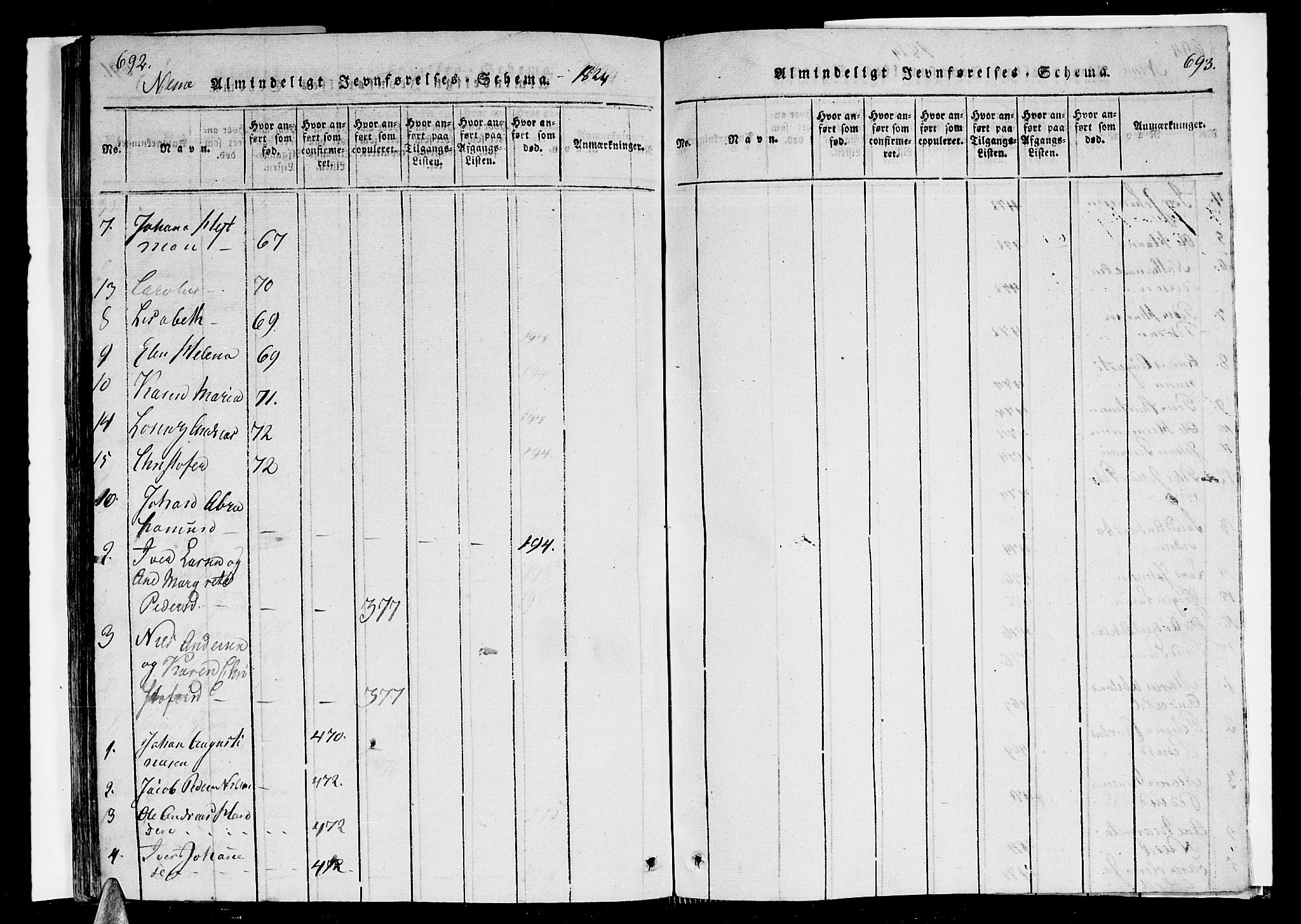 Ministerialprotokoller, klokkerbøker og fødselsregistre - Nordland, AV/SAT-A-1459/838/L0546: Ministerialbok nr. 838A05 /1, 1820-1828, s. 692-693