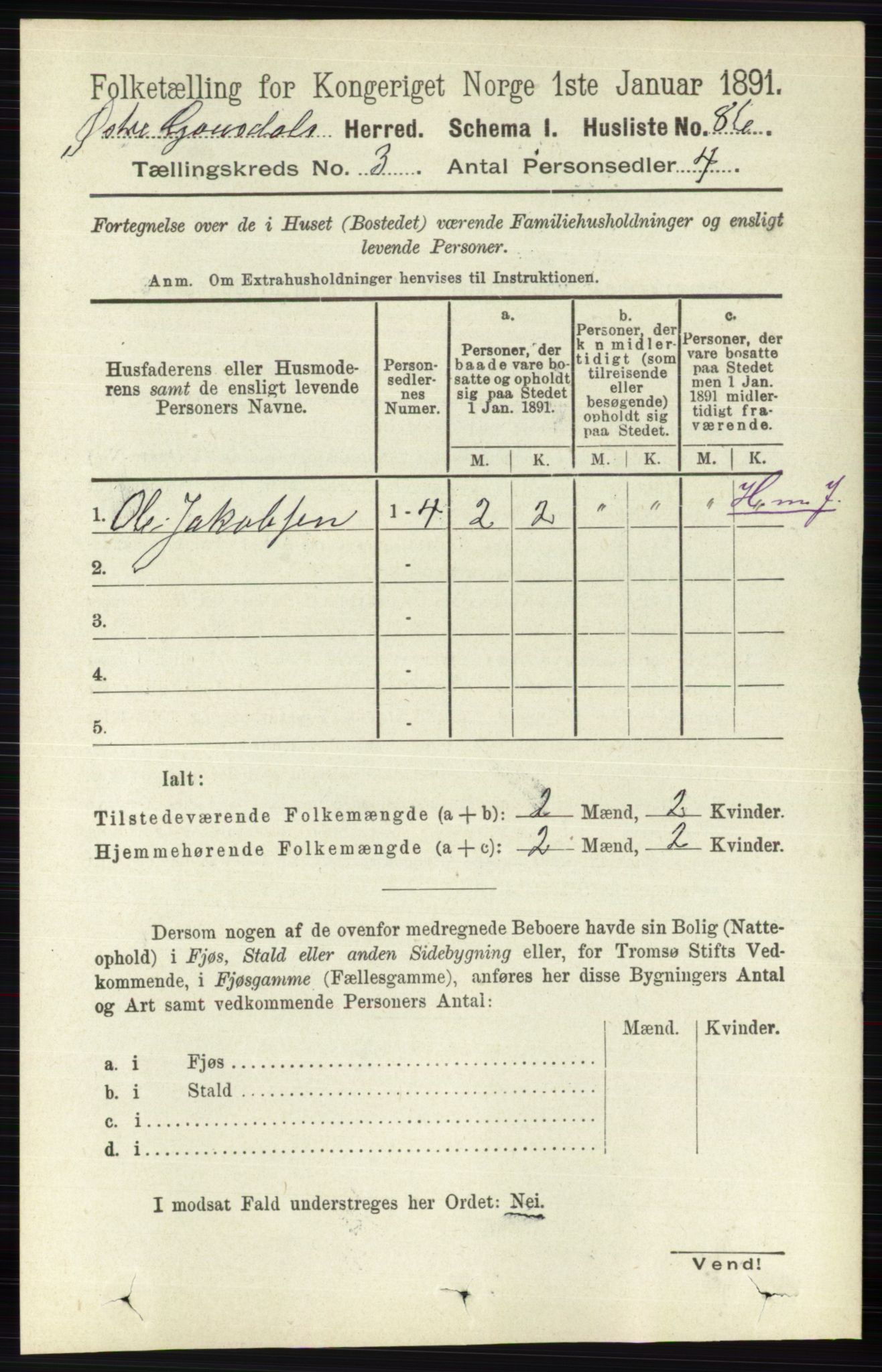 RA, Folketelling 1891 for 0522 Østre Gausdal herred, 1891, s. 1695