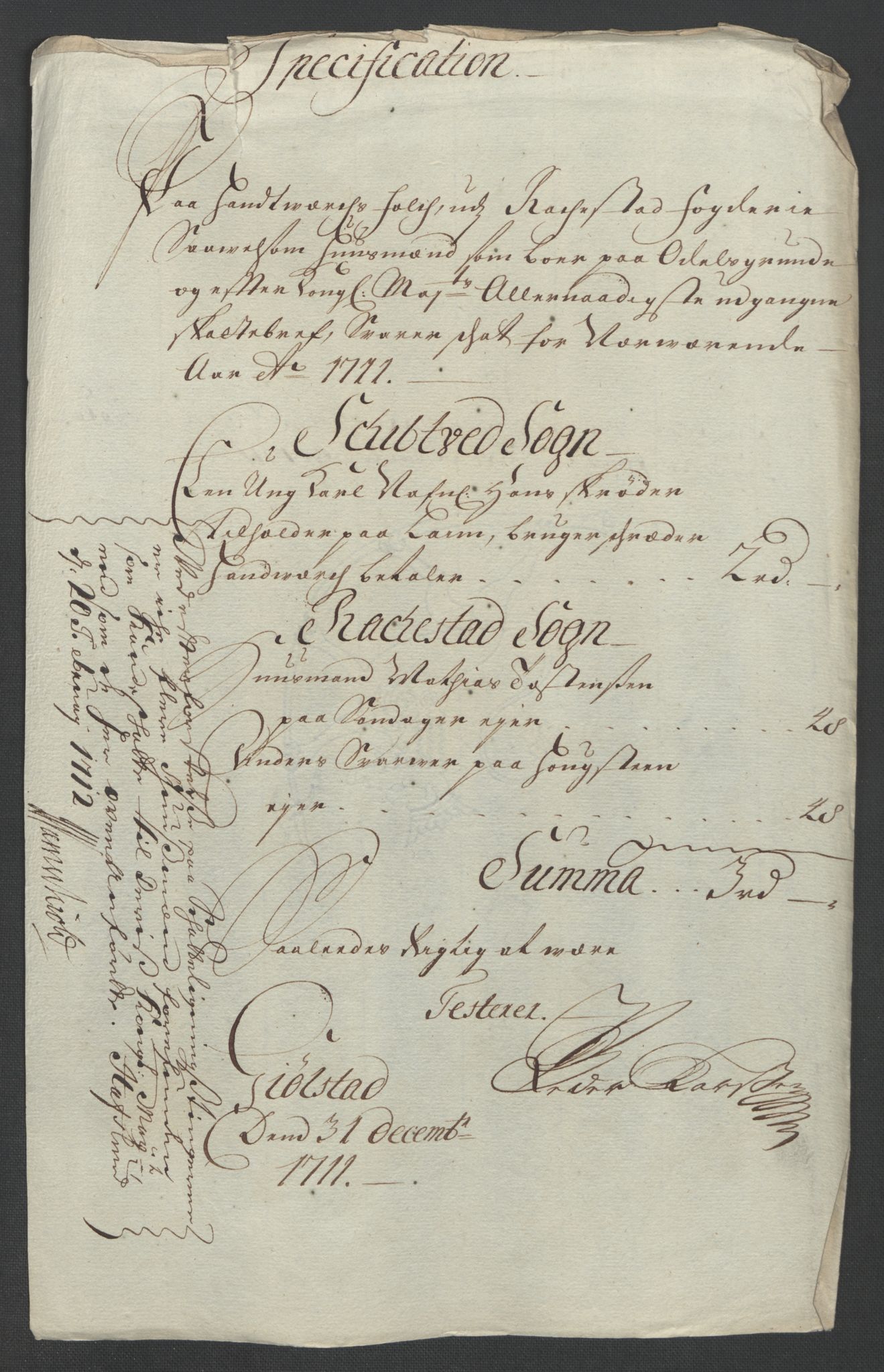 Rentekammeret inntil 1814, Reviderte regnskaper, Fogderegnskap, RA/EA-4092/R07/L0303: Fogderegnskap Rakkestad, Heggen og Frøland, 1711, s. 242