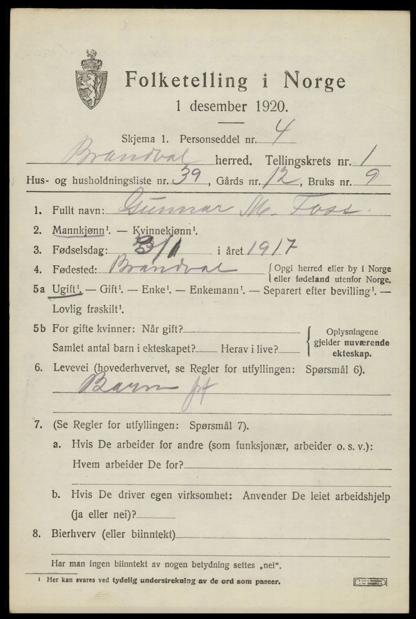 SAH, Folketelling 1920 for 0422 Brandval herred, 1920, s. 2018