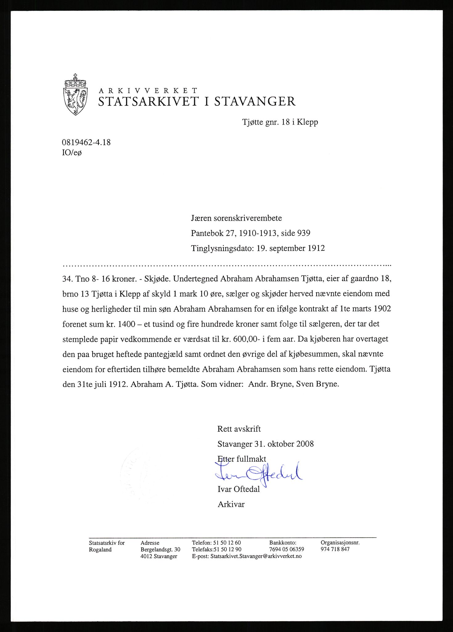 Statsarkivet i Stavanger, SAST/A-101971/03/Y/Yj/L0087: Avskrifter sortert etter gårdsnavn: Tjemsland nordre - Todhammer, 1750-1930, s. 604
