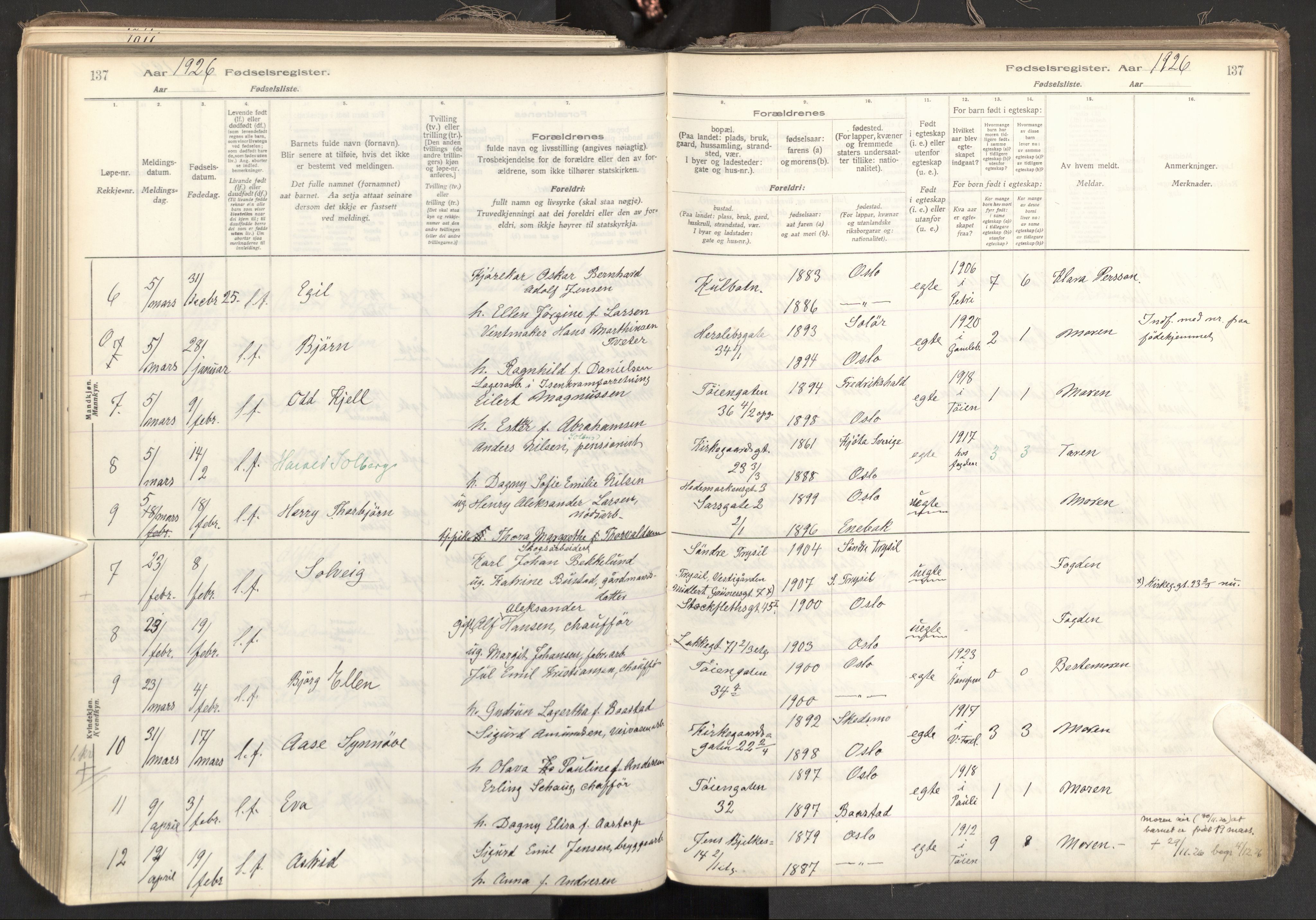 Tøyen prestekontor Kirkebøker, AV/SAO-A-10167a/J/Ja/L0001: Fødselsregister nr. 1, 1916-1944, s. 137