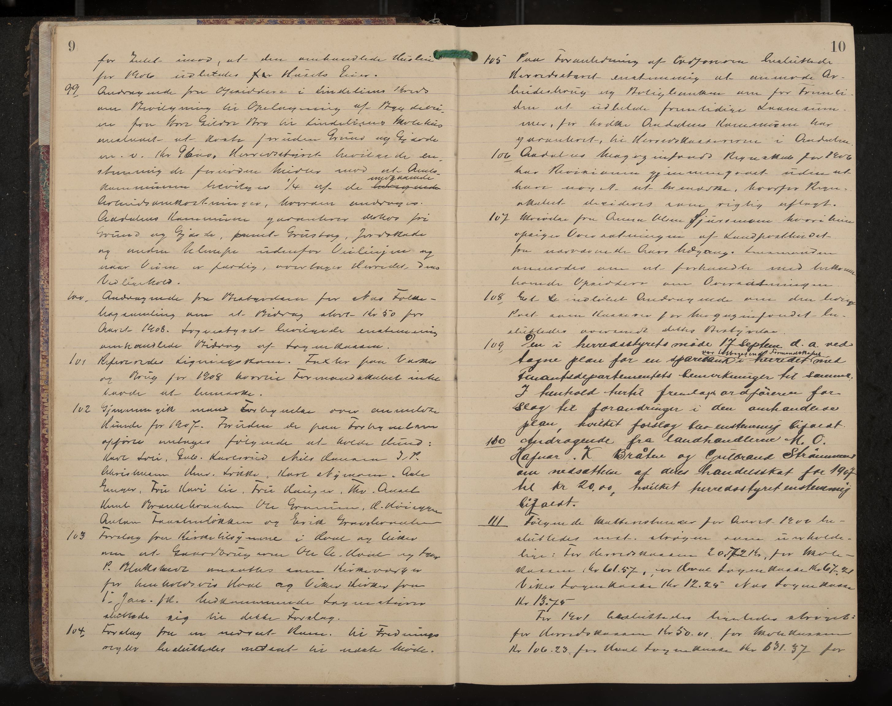 Ådal formannskap og sentraladministrasjon, IKAK/0614021/A/Aa/L0003: Møtebok, 1907-1914, s. 9-10