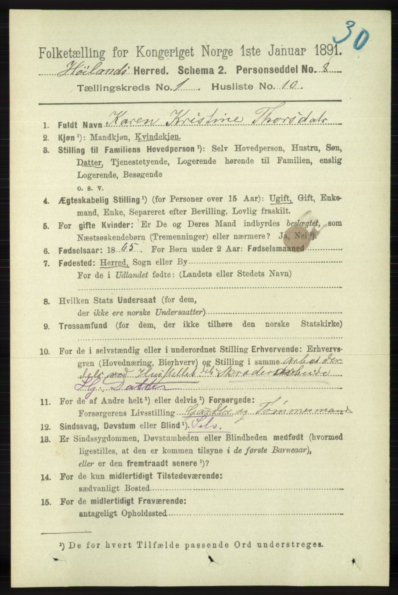 RA, Folketelling 1891 for 1123 Høyland herred, 1891, s. 126