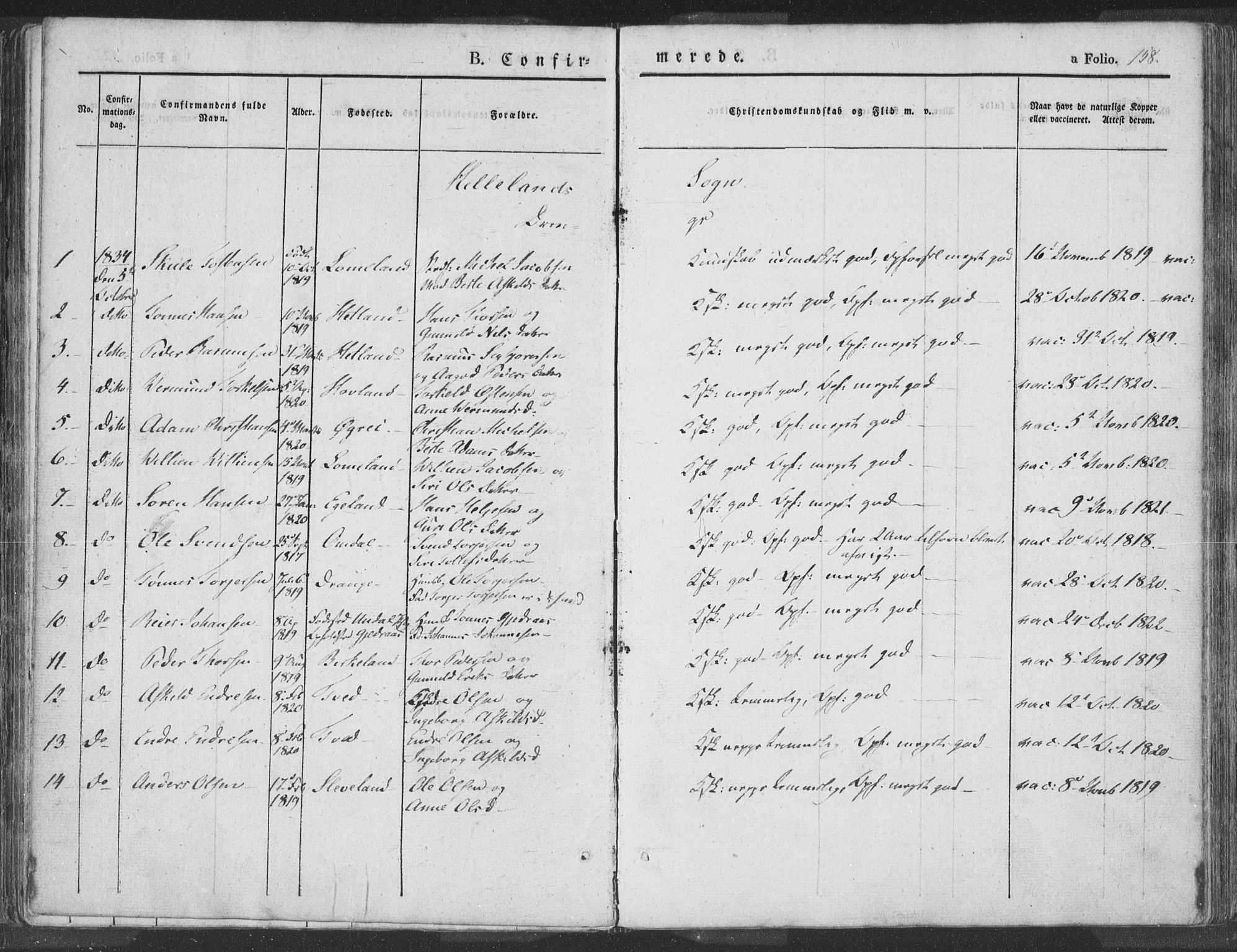 Helleland sokneprestkontor, SAST/A-101810: Ministerialbok nr. A 6.1, 1834-1863, s. 158