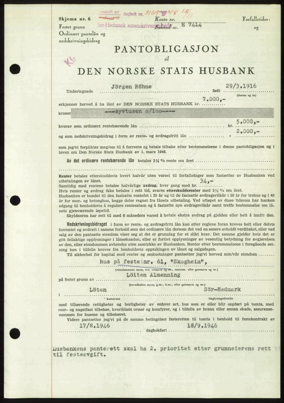 Sør-Hedmark sorenskriveri, SAH/TING-014/H/Hb/Hbd/L0018: Pantebok nr. 18, 1948-1949, Dagboknr: 3169/1948