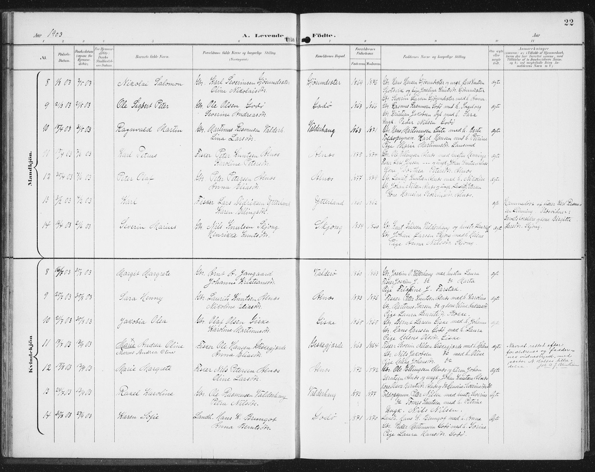 Ministerialprotokoller, klokkerbøker og fødselsregistre - Møre og Romsdal, AV/SAT-A-1454/534/L0489: Klokkerbok nr. 534C01, 1899-1941, s. 22