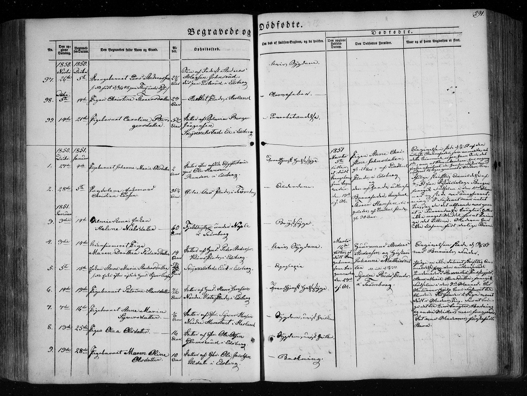 Eidsberg prestekontor Kirkebøker, AV/SAO-A-10905/F/Fa/L0009: Ministerialbok nr. I 9, 1849-1856, s. 291