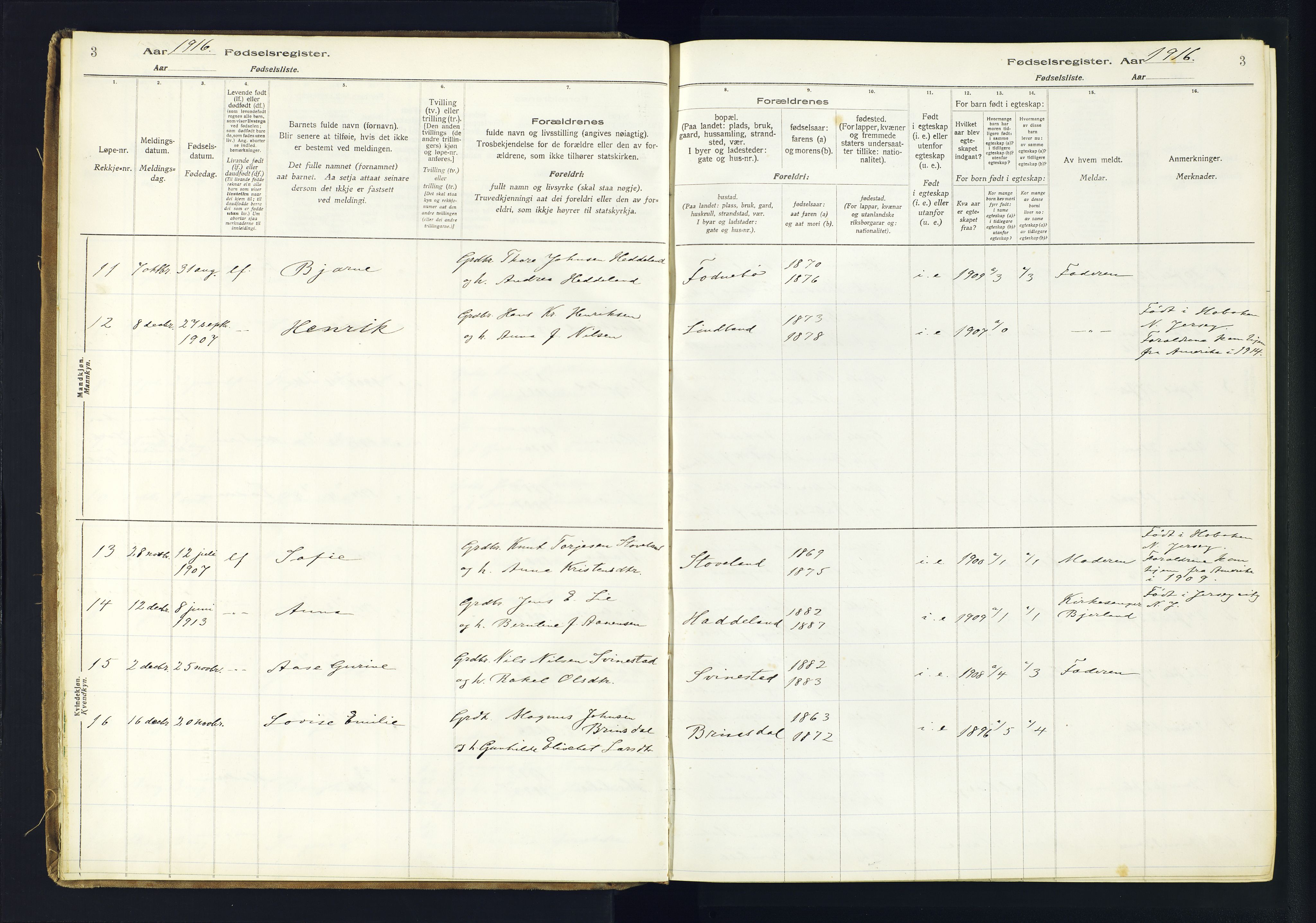 Holum sokneprestkontor, AV/SAK-1111-0022/J/Ja/L0003: Fødselsregister nr. II.6.12, 1916-1982, s. 3