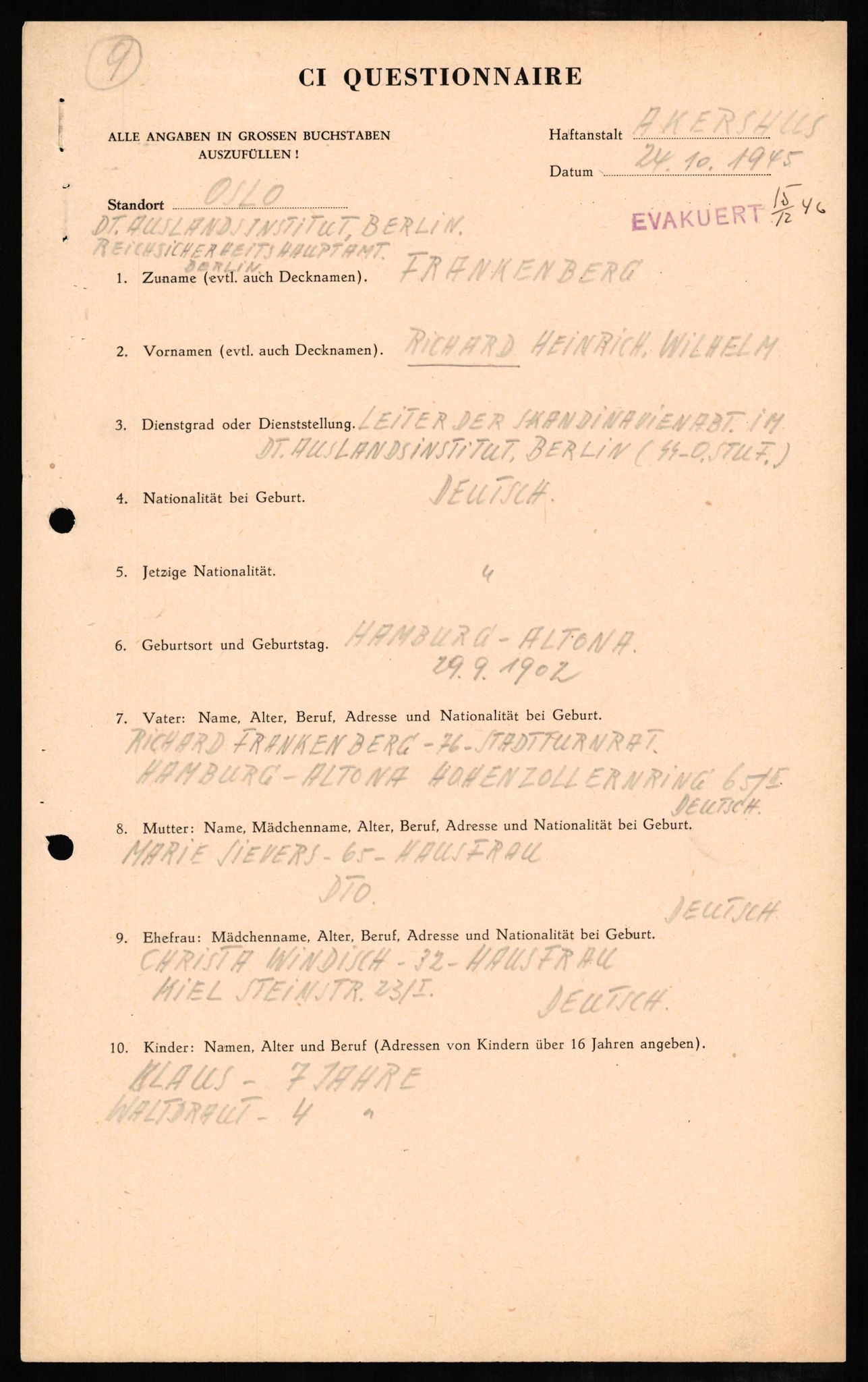 Forsvaret, Forsvarets overkommando II, AV/RA-RAFA-3915/D/Db/L0008: CI Questionaires. Tyske okkupasjonsstyrker i Norge. Tyskere., 1945-1946, s. 190