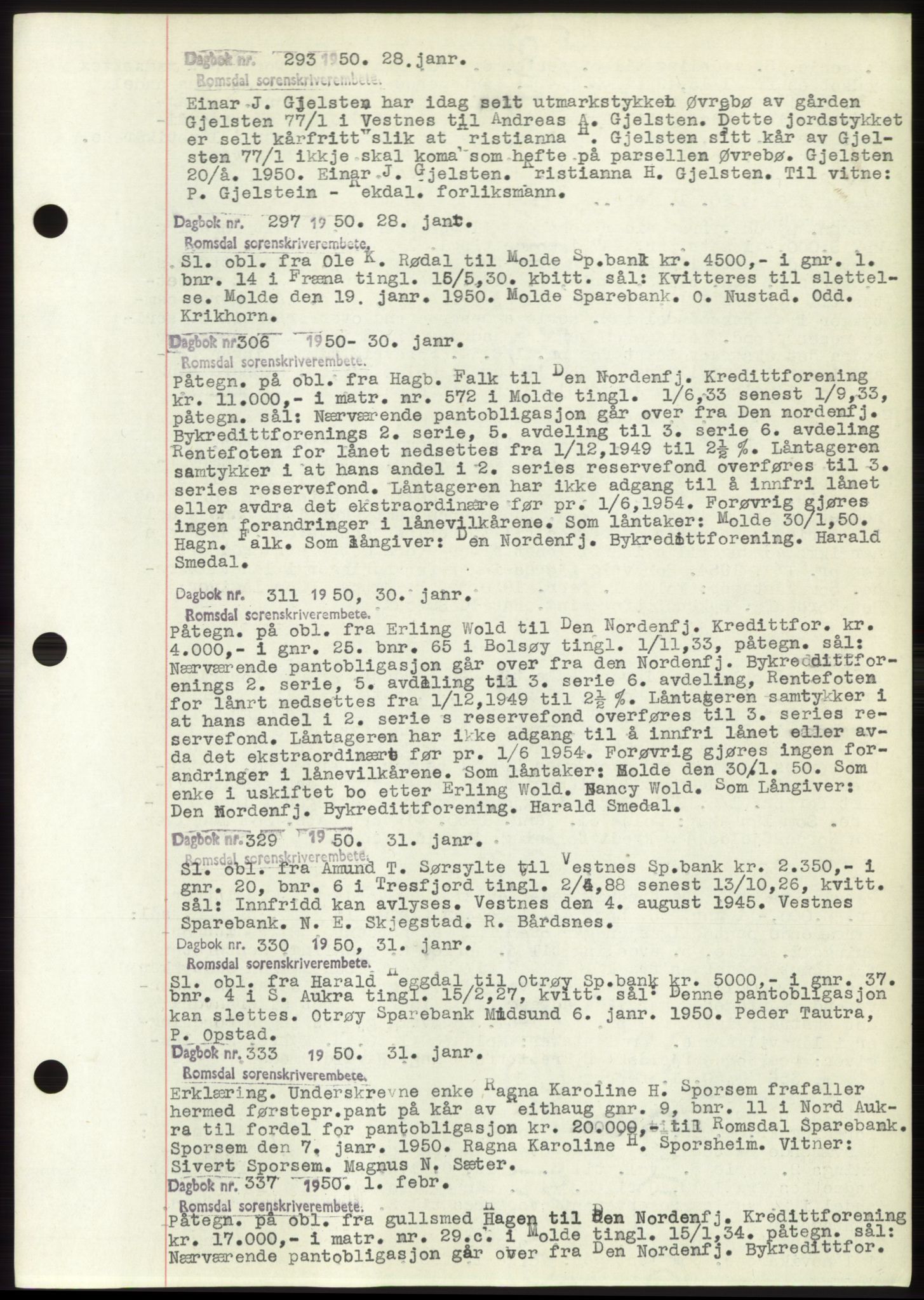 Romsdal sorenskriveri, SAT/A-4149/1/2/2C: Pantebok nr. C2, 1949-1951, Dagboknr: 293/1950