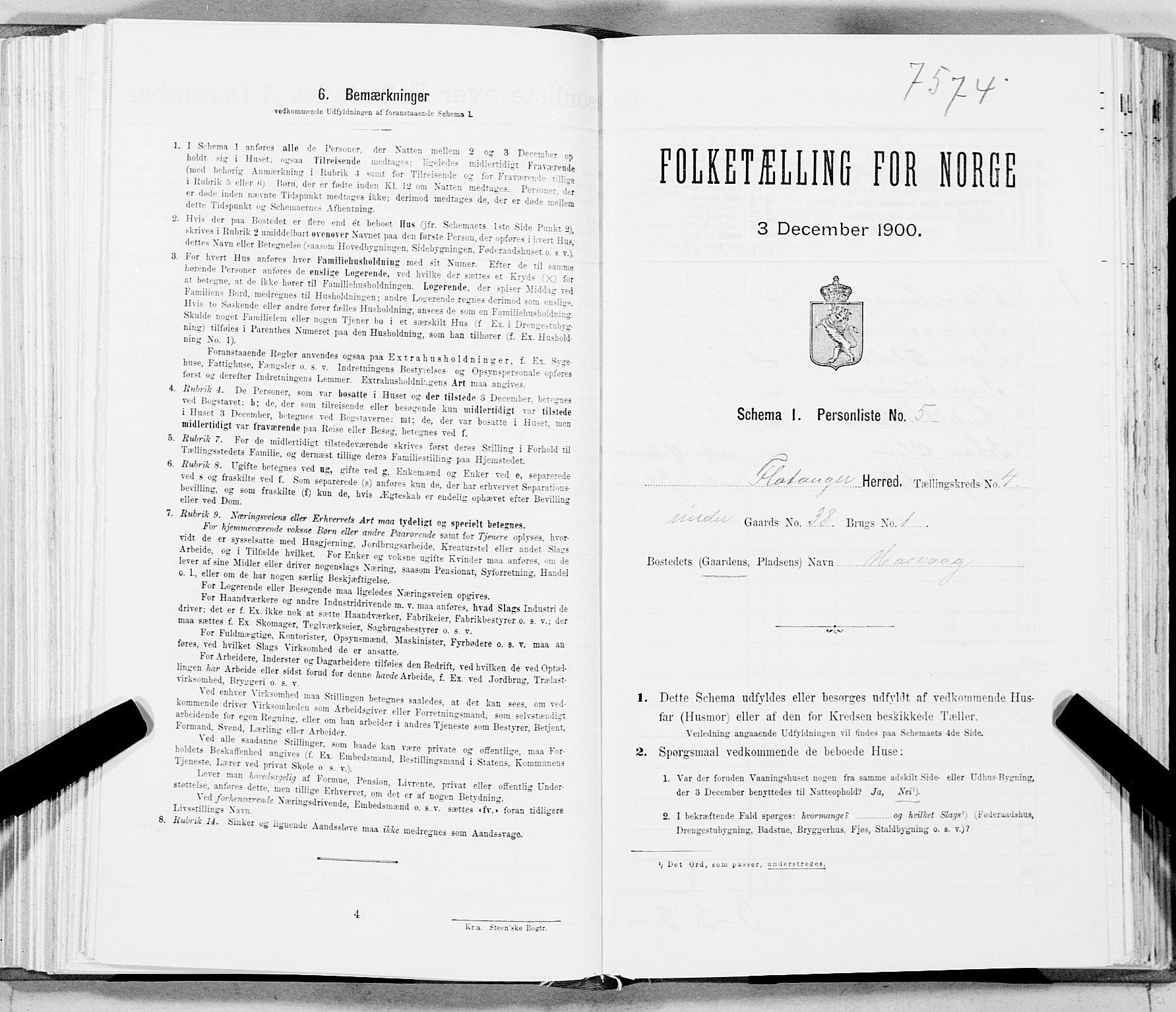 SAT, Folketelling 1900 for 1749 Flatanger herred, 1900, s. 594
