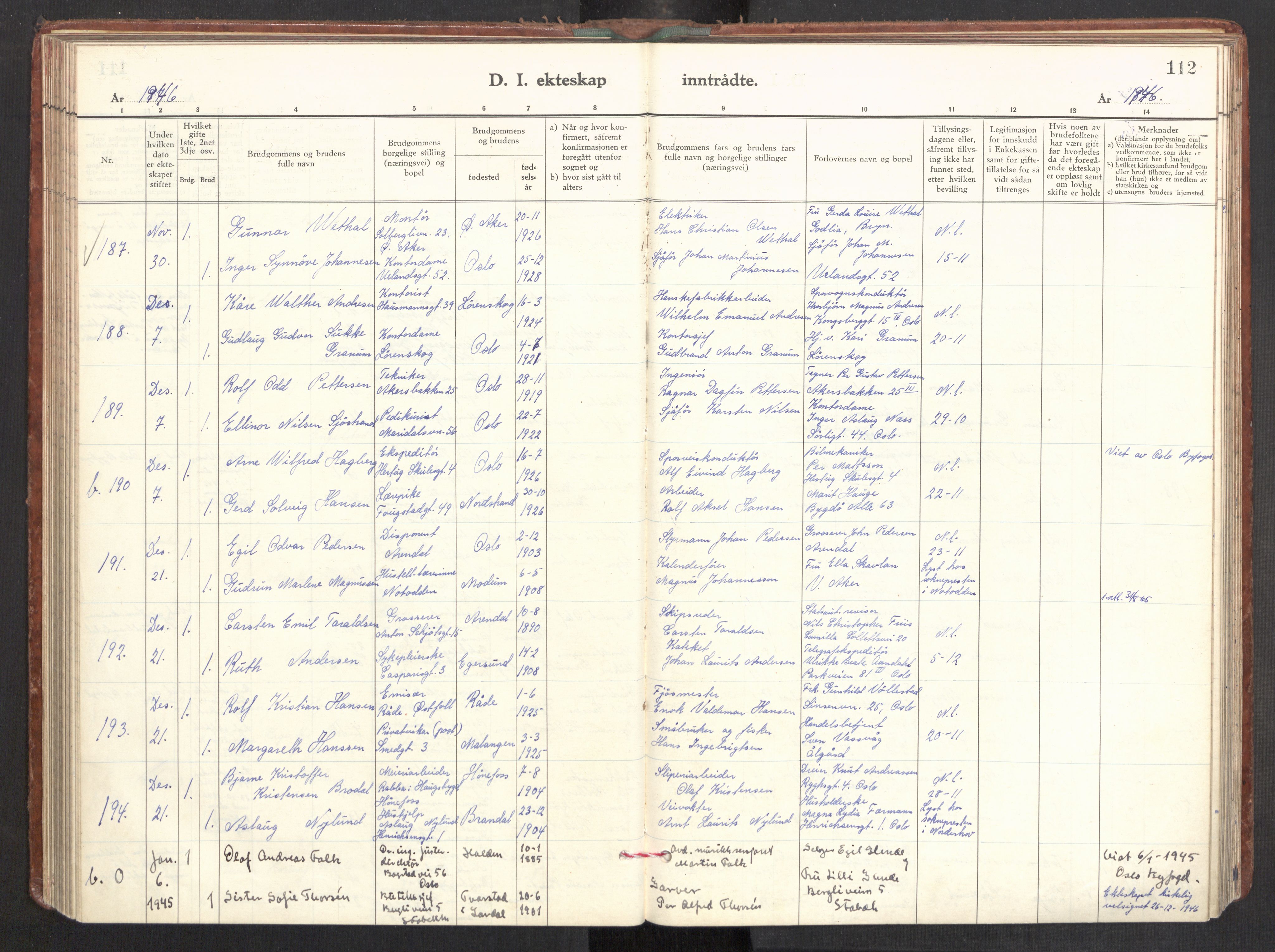 Gamle Aker prestekontor Kirkebøker, AV/SAO-A-10617a/F/L0022: Ministerialbok nr. 22, 1941-1952, s. 112