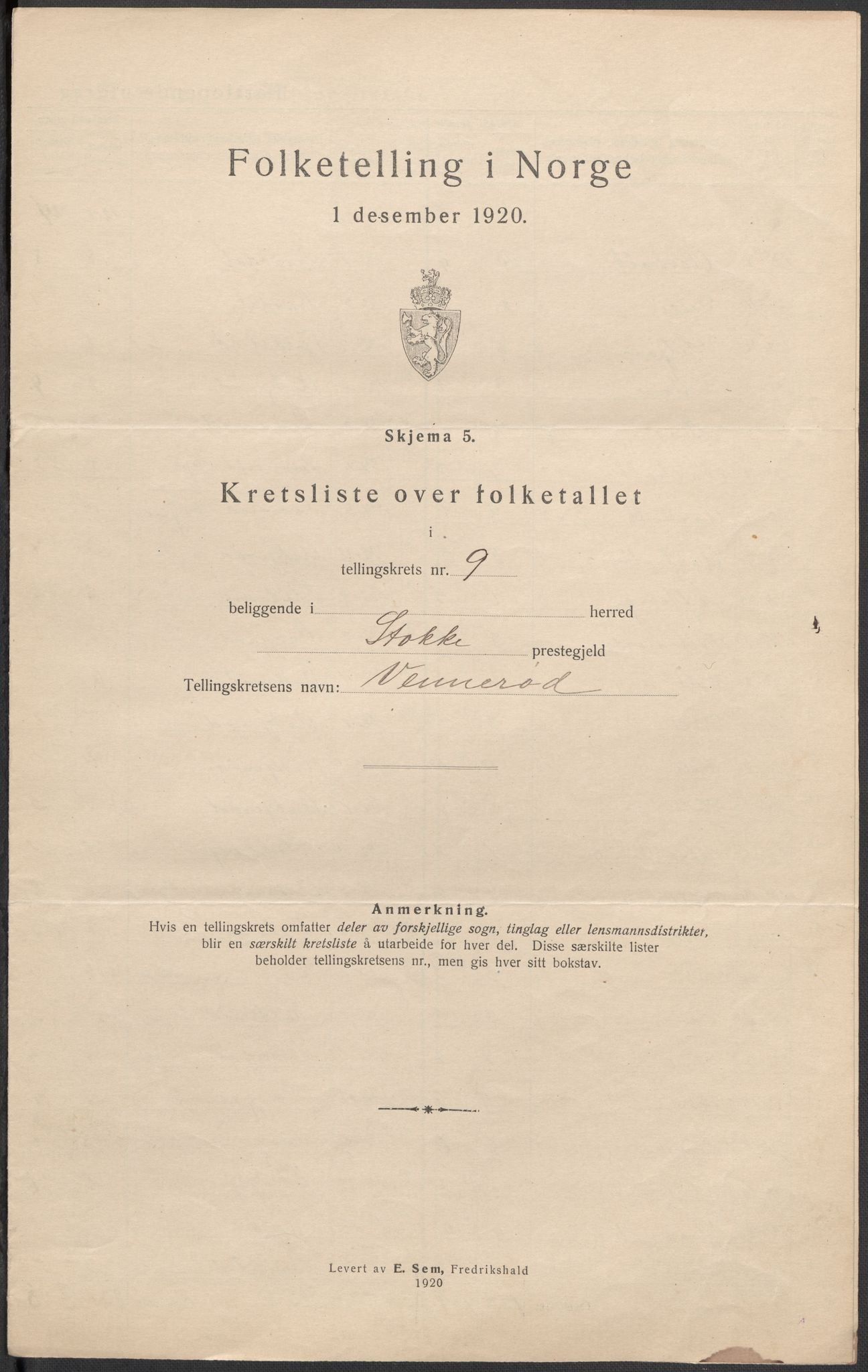 SAKO, Folketelling 1920 for 0720 Stokke herred, 1920, s. 40
