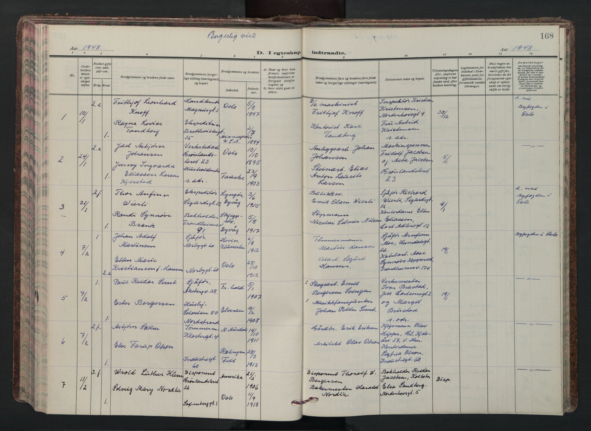 Grønland prestekontor Kirkebøker, AV/SAO-A-10848/F/Fa/L0020: Ministerialbok nr. 20, 1935-1946, s. 168
