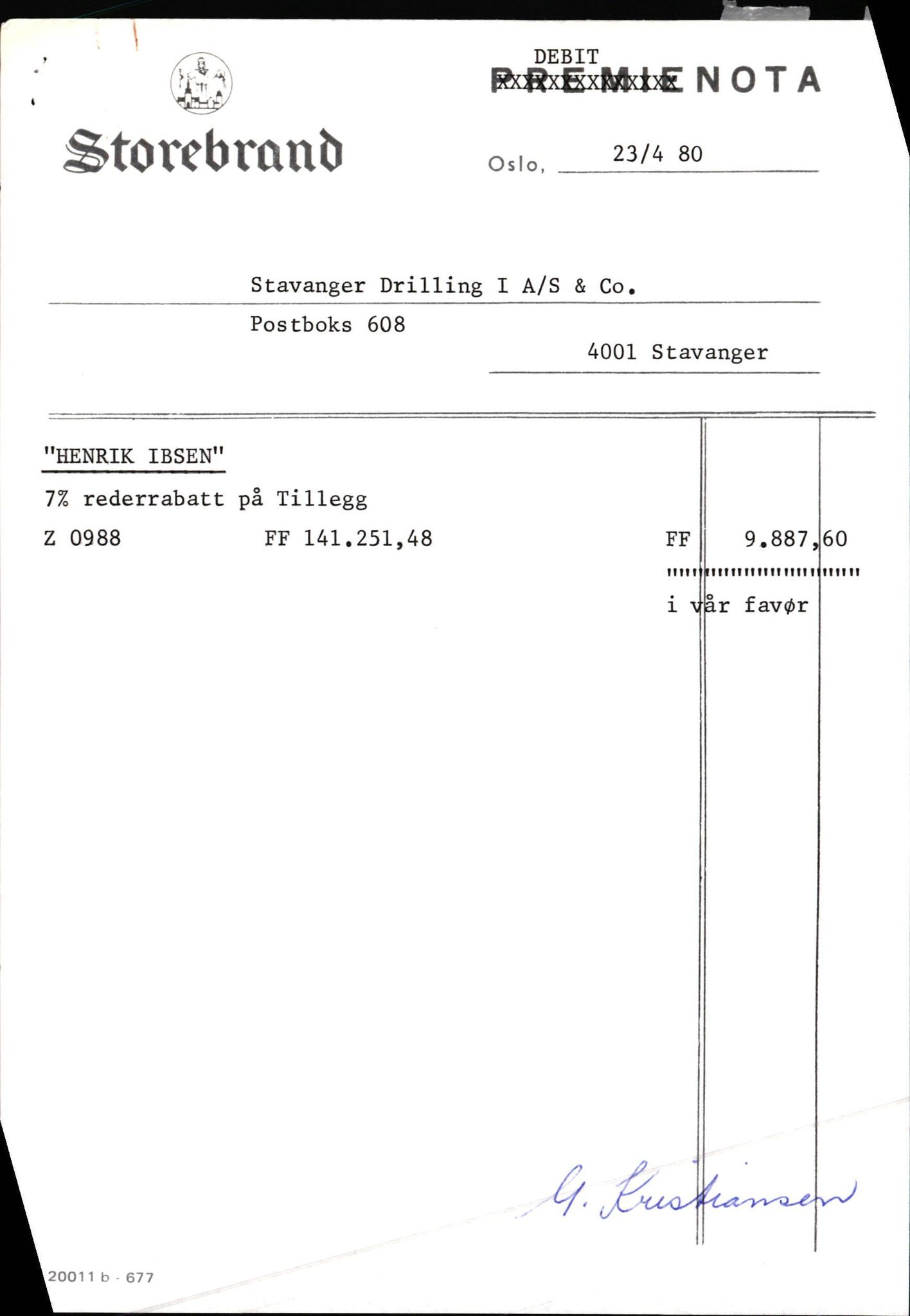 Pa 1503 - Stavanger Drilling AS, AV/SAST-A-101906/2/E/Ec/Eca/L0009: Forsikring, 1975-1980