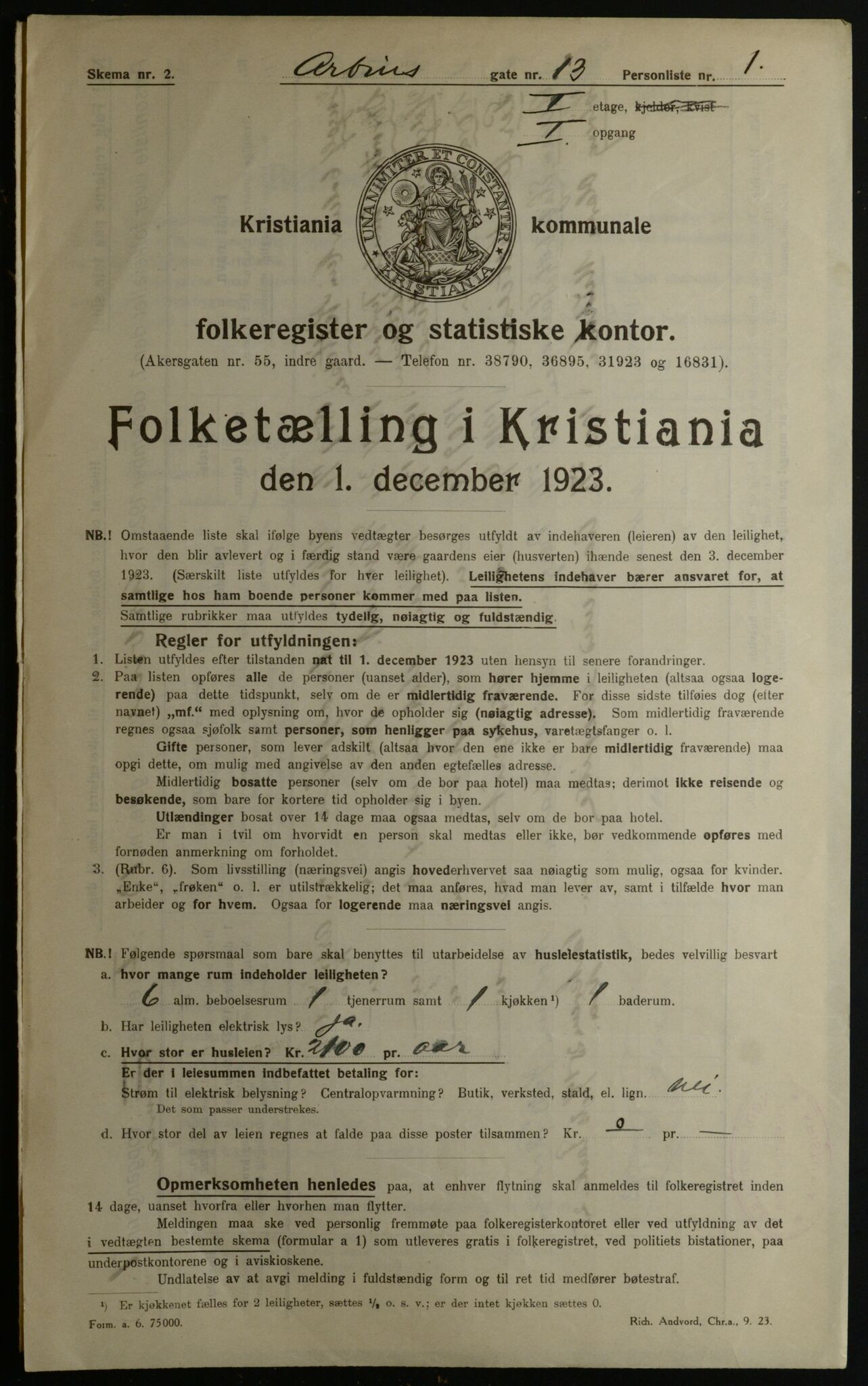 OBA, Kommunal folketelling 1.12.1923 for Kristiania, 1923, s. 1931