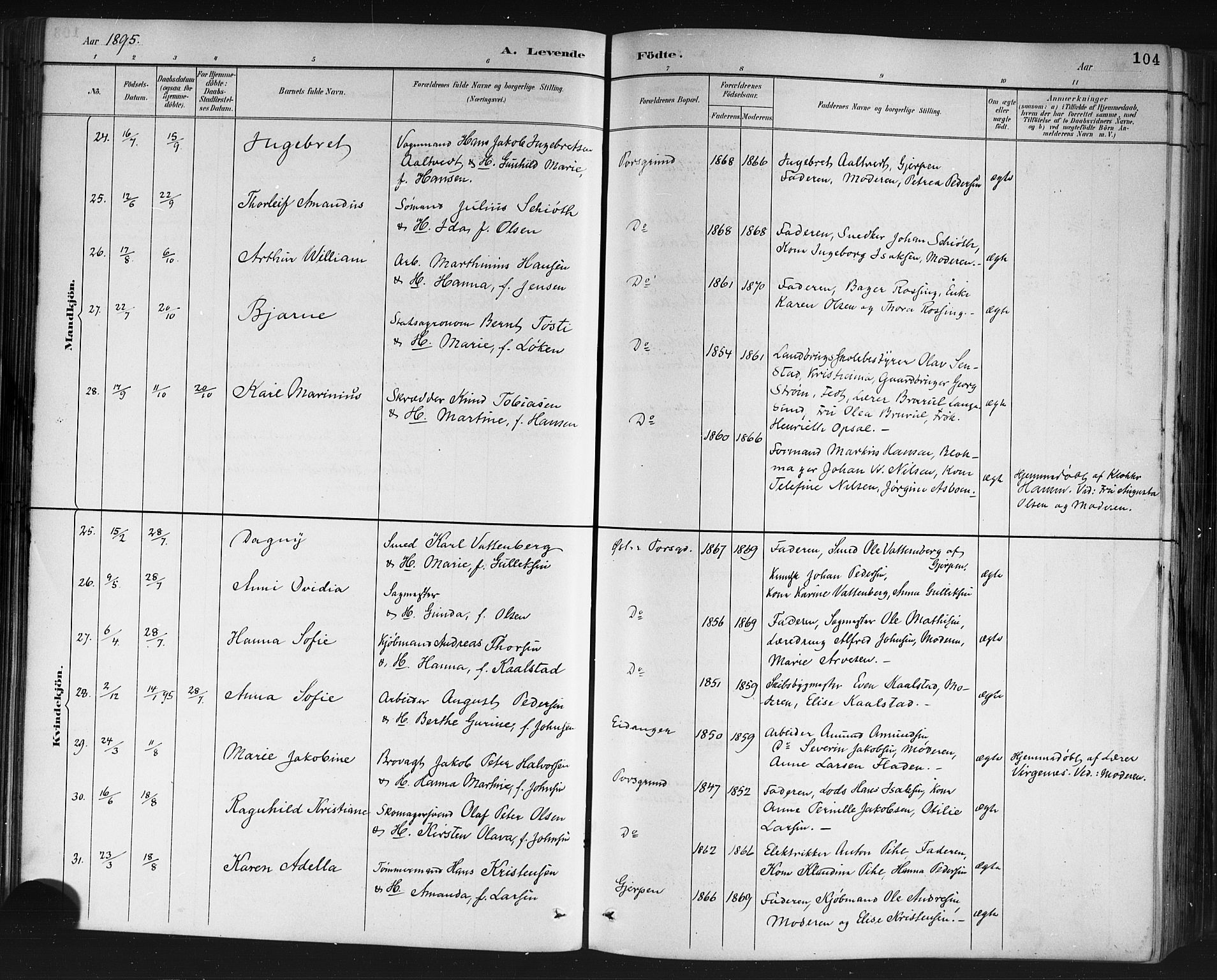 Porsgrunn kirkebøker , AV/SAKO-A-104/G/Gb/L0005: Klokkerbok nr. II 5, 1883-1915, s. 104