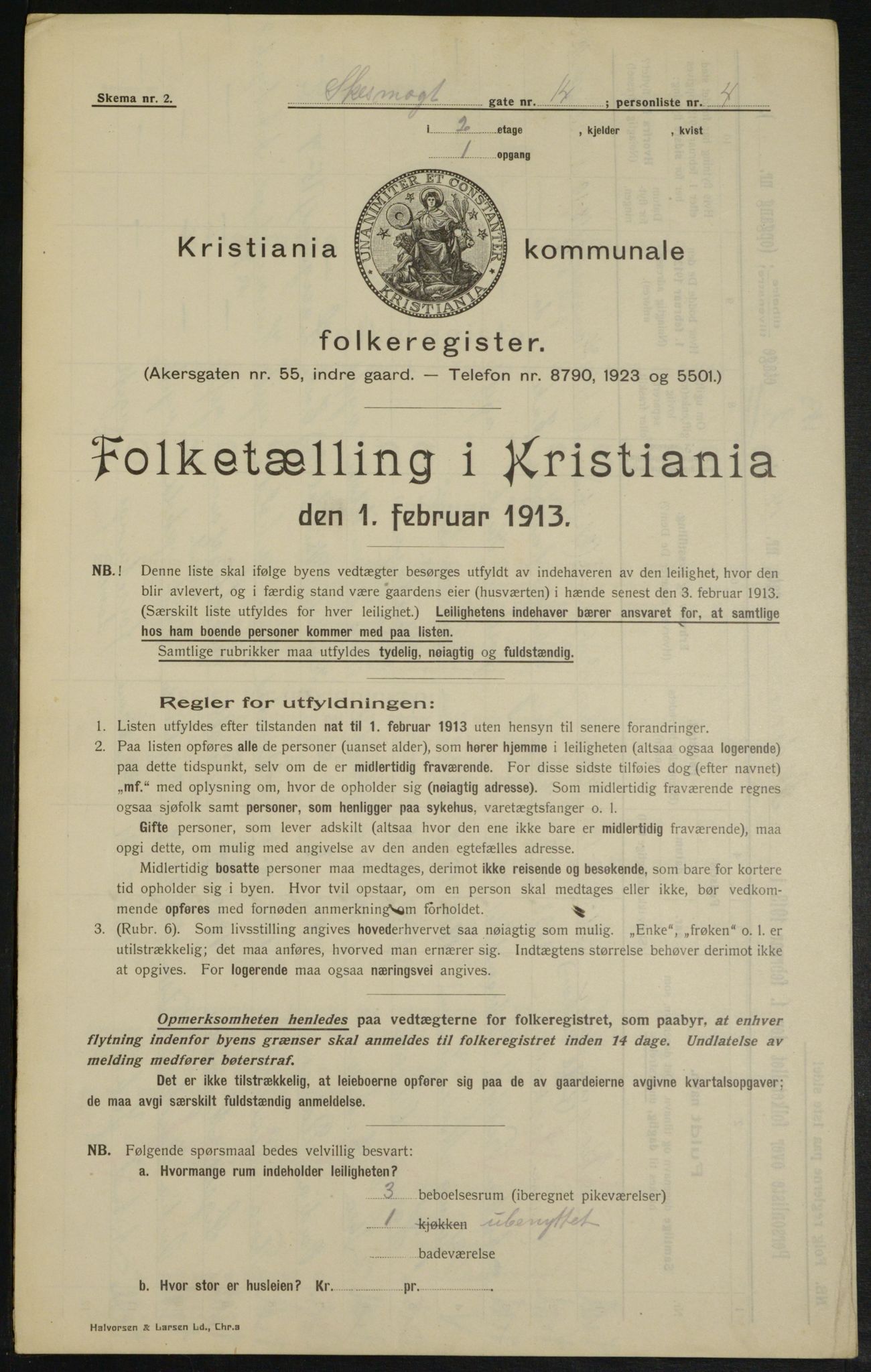 OBA, Kommunal folketelling 1.2.1913 for Kristiania, 1913, s. 95448