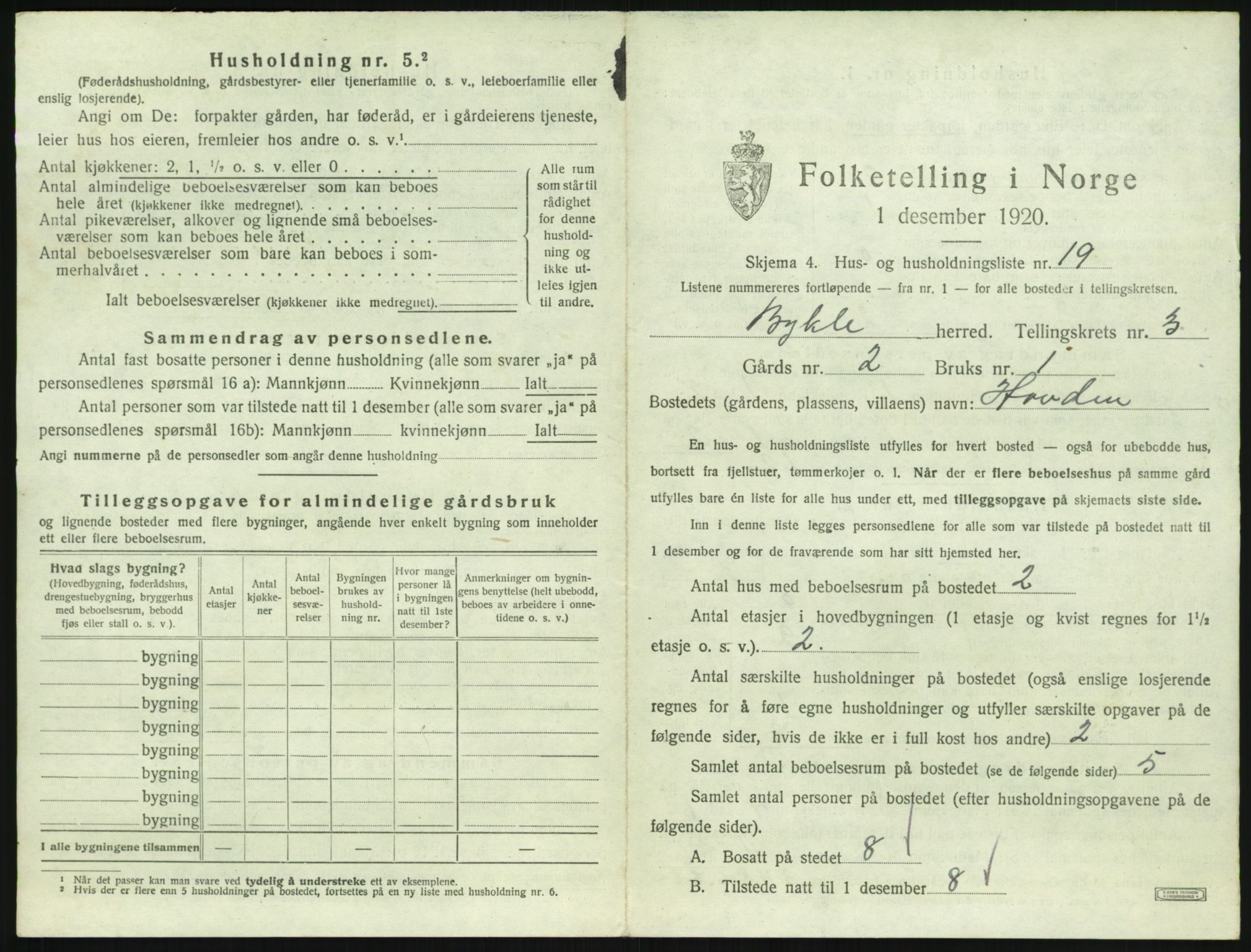 SAK, Folketelling 1920 for 0941 Bykle herred, 1920, s. 199