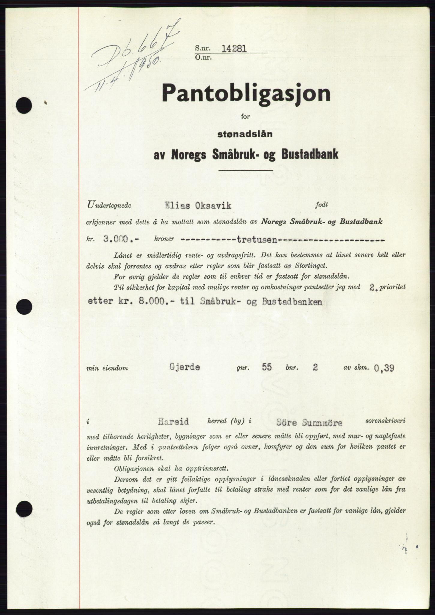 Søre Sunnmøre sorenskriveri, SAT/A-4122/1/2/2C/L0118: Pantebok nr. 6B, 1949-1950, Dagboknr: 667/1950