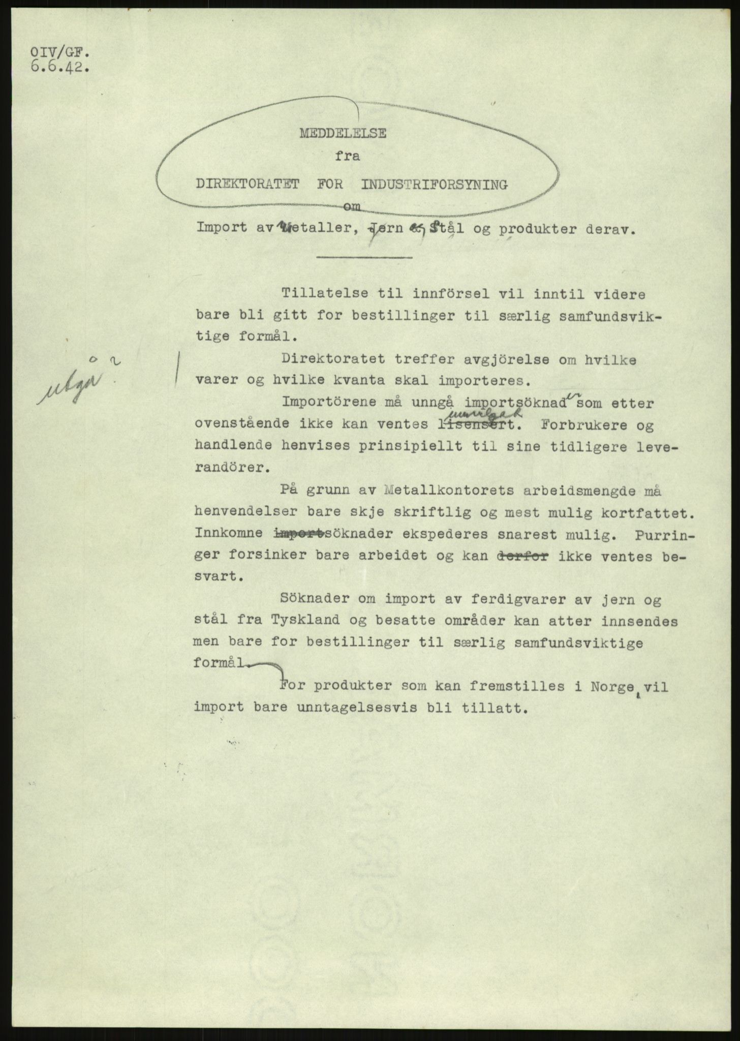 Direktoratet for industriforsyning, Sekretariatet, AV/RA-S-4153/D/Df/L0054: 9. Metallkontoret, 1940-1945, s. 1701