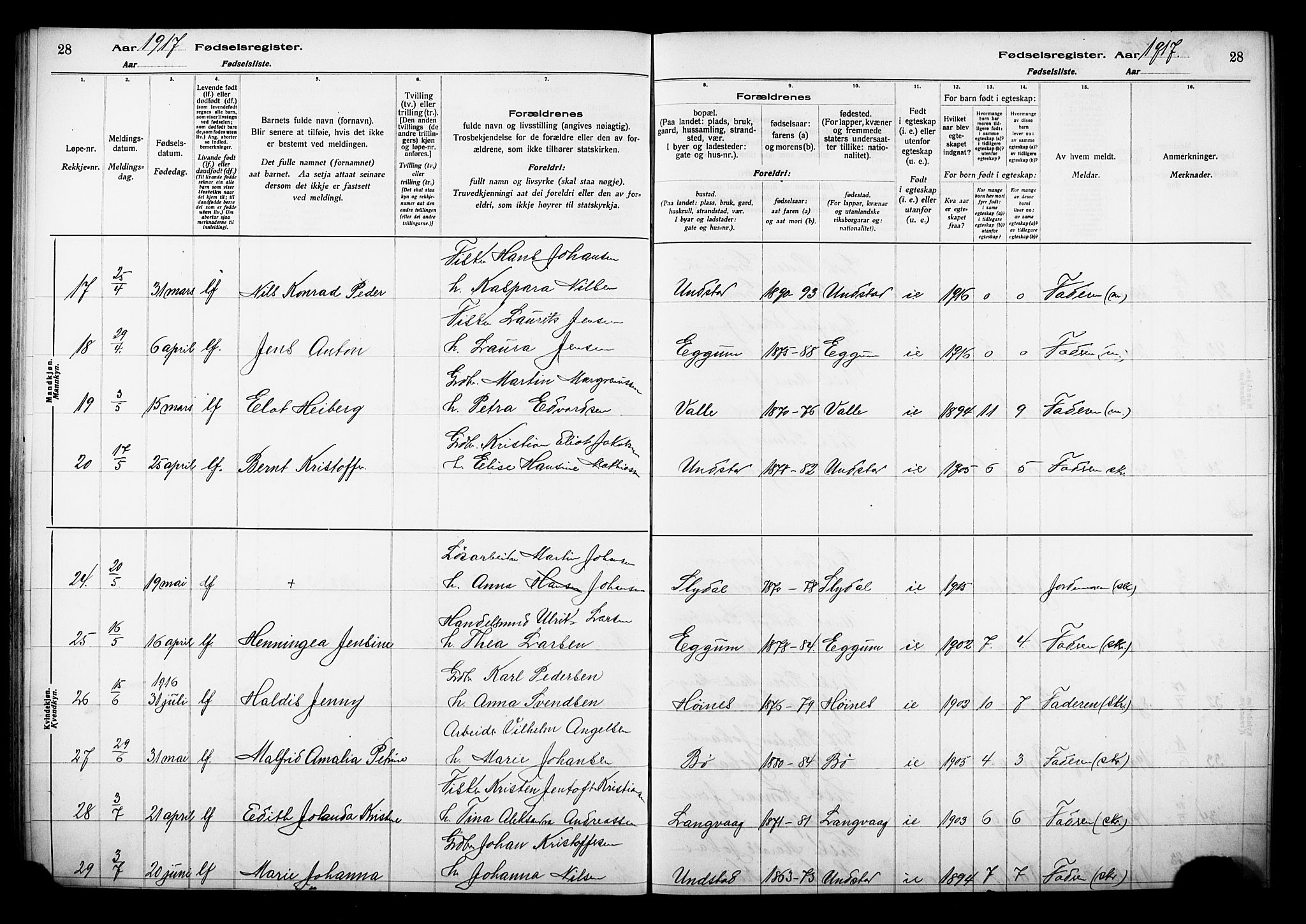 Ministerialprotokoller, klokkerbøker og fødselsregistre - Nordland, AV/SAT-A-1459/880/L1145: Fødselsregister nr. 880.II.4.1, 1916-1929, s. 28
