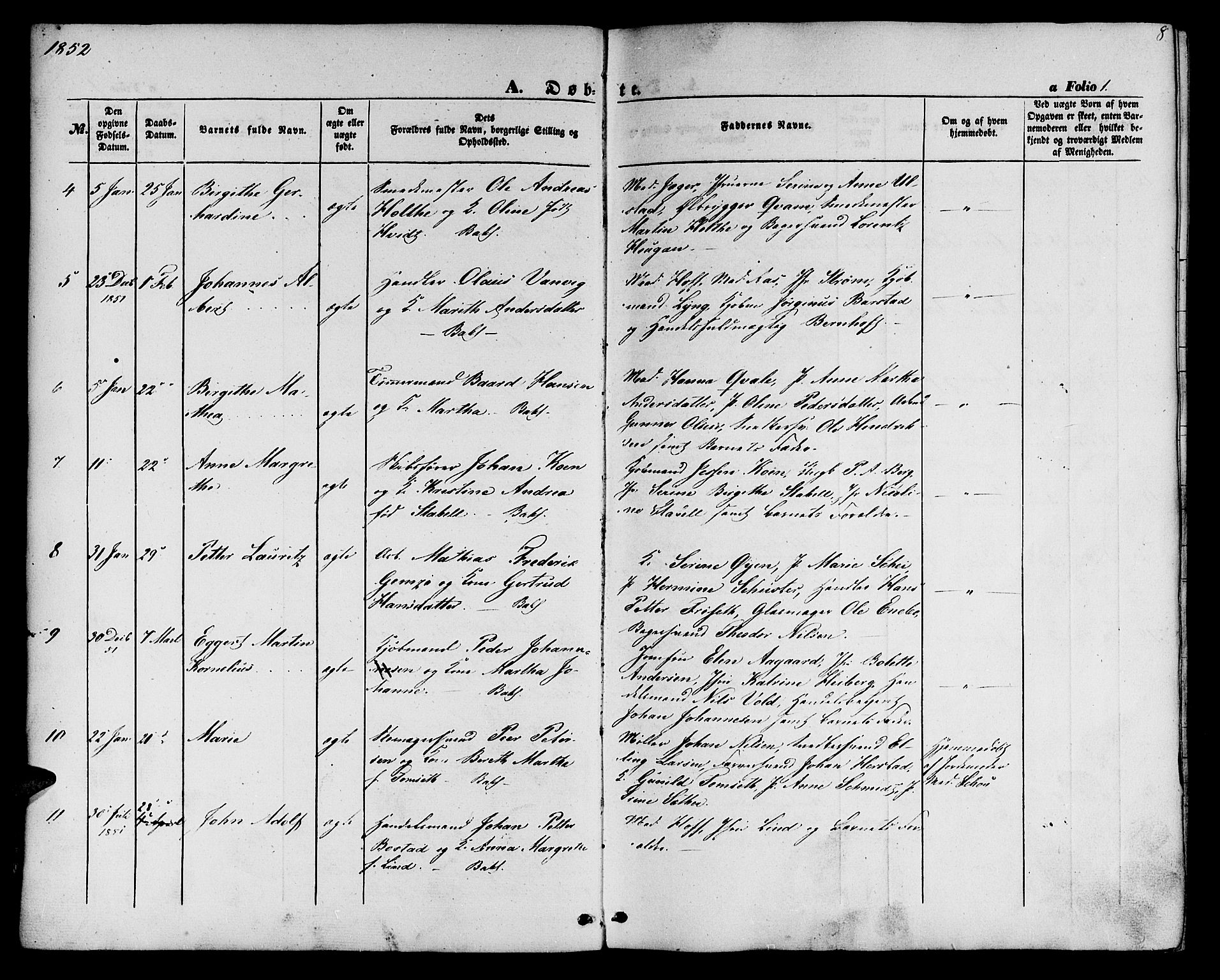 Ministerialprotokoller, klokkerbøker og fødselsregistre - Sør-Trøndelag, AV/SAT-A-1456/604/L0184: Ministerialbok nr. 604A05, 1851-1860, s. 8