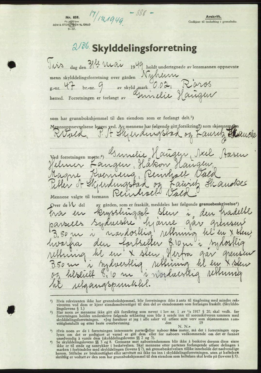 Gauldal sorenskriveri, SAT/A-0014/1/2/2C: Pantebok nr. A9, 1949-1950, Dagboknr: 2136/1949