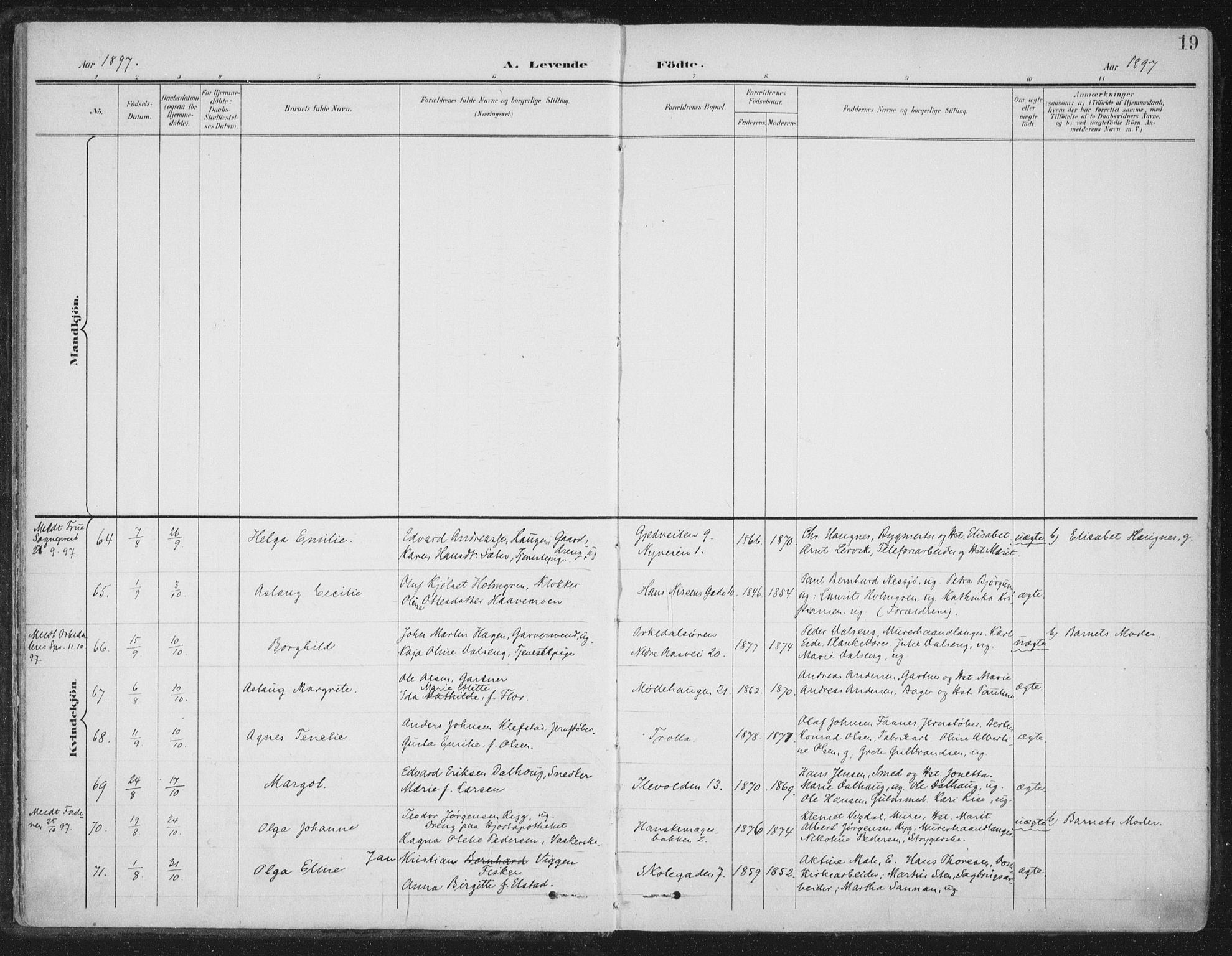 Ministerialprotokoller, klokkerbøker og fødselsregistre - Sør-Trøndelag, SAT/A-1456/603/L0167: Ministerialbok nr. 603A06, 1896-1932, s. 19