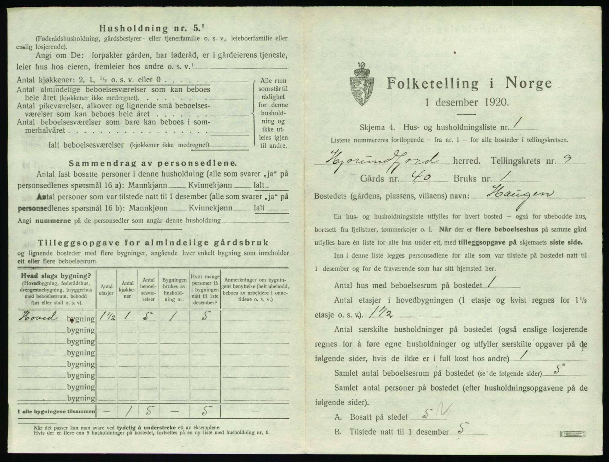 SAT, Folketelling 1920 for 1522 Hjørundfjord herred, 1920, s. 423