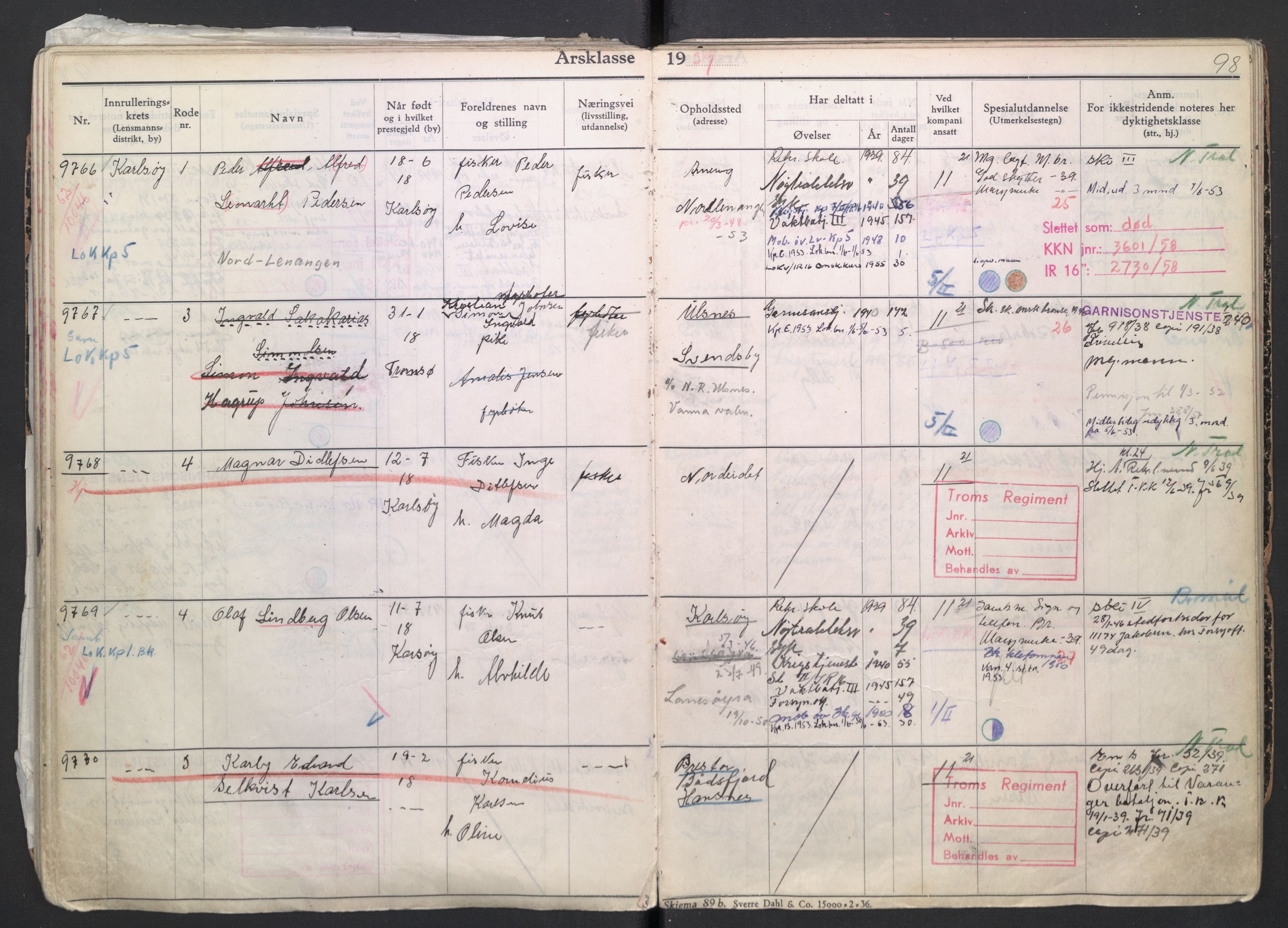 Forsvaret, Troms infanteriregiment nr. 16, AV/RA-RAFA-3146/P/Pa/L0007/0004: Ruller / Rulle for regimentets menige mannskaper, årsklasse 1939, 1939, s. 98