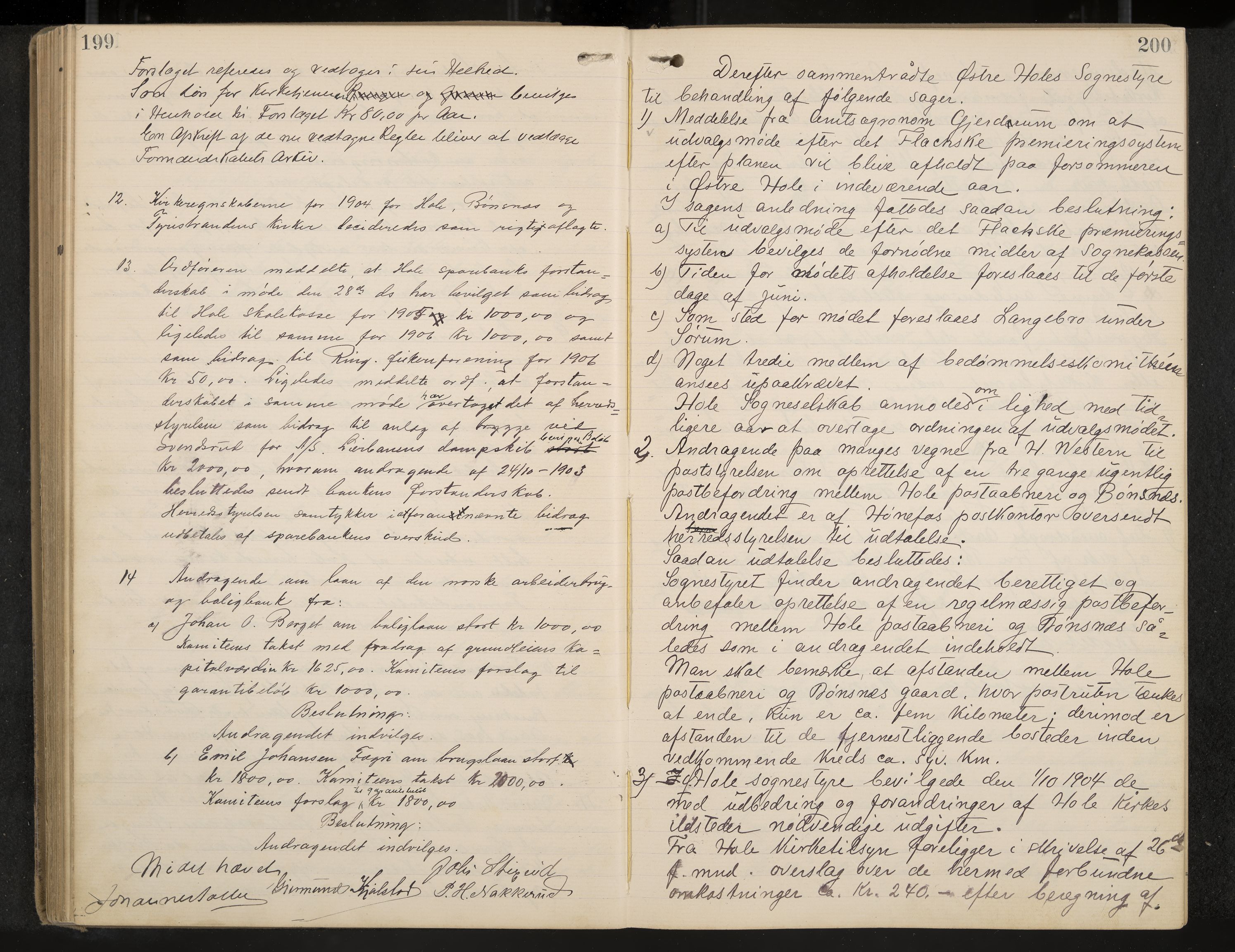 Hole formannskap og sentraladministrasjon, IKAK/0612021-1/A/Aa/L0004: Møtebok med register, 1902-1910, s. 199-200
