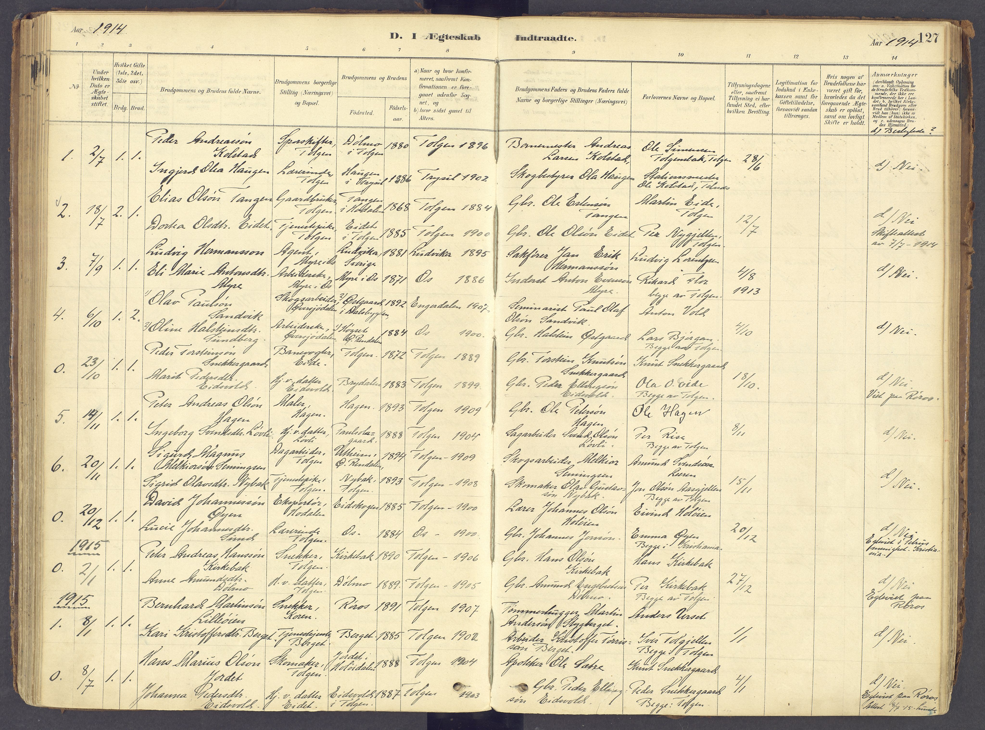 Tolga prestekontor, AV/SAH-PREST-062/K/L0011: Ministerialbok nr. 11, 1877-1920, s. 127
