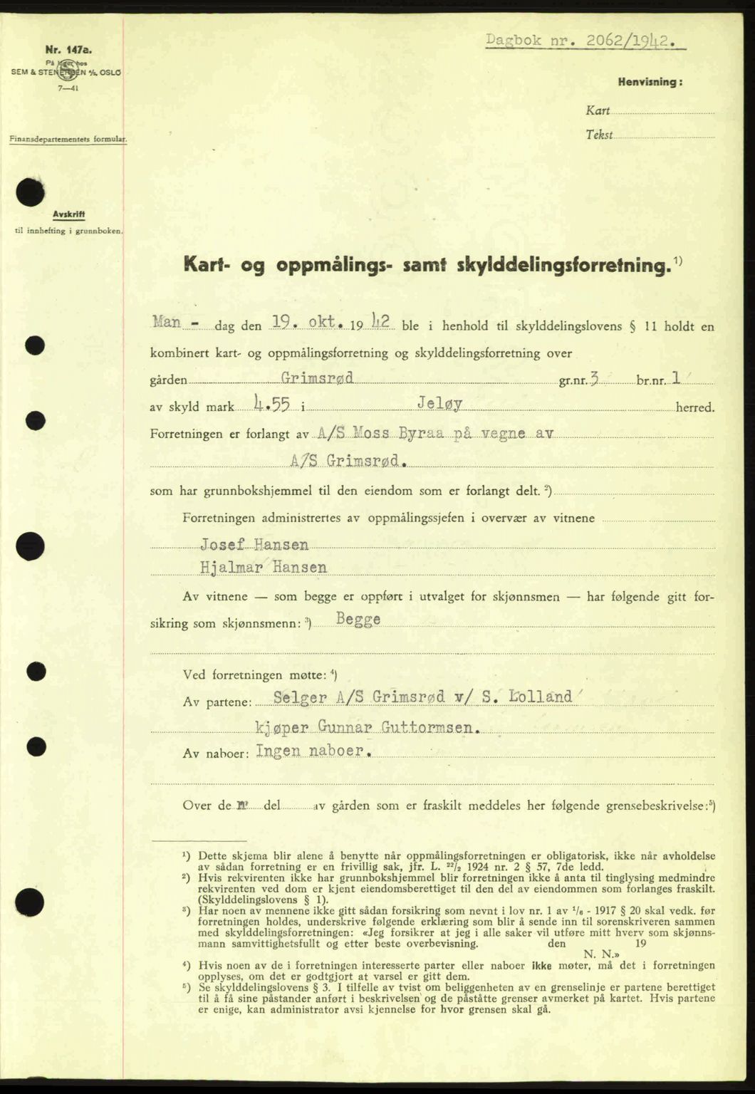 Moss sorenskriveri, SAO/A-10168: Pantebok nr. A10, 1942-1943, Dagboknr: 2062/1942