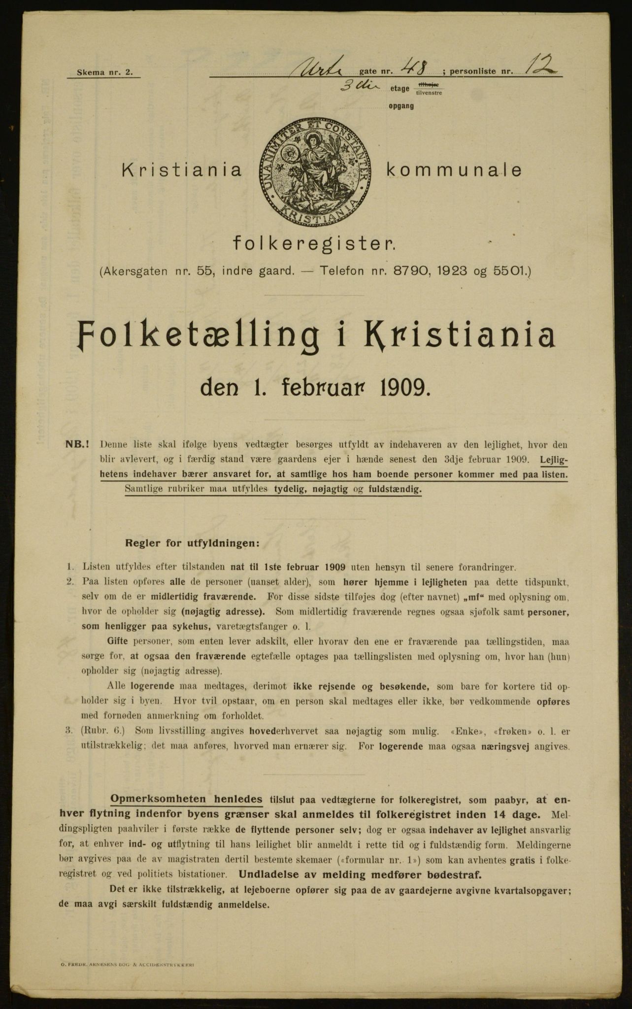 OBA, Kommunal folketelling 1.2.1909 for Kristiania kjøpstad, 1909, s. 110055