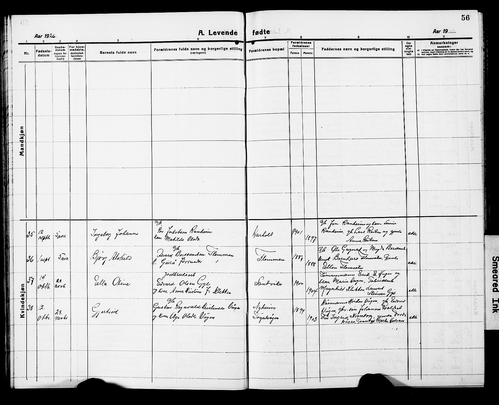 Ministerialprotokoller, klokkerbøker og fødselsregistre - Møre og Romsdal, AV/SAT-A-1454/586/L0994: Klokkerbok nr. 586C05, 1919-1927, s. 56