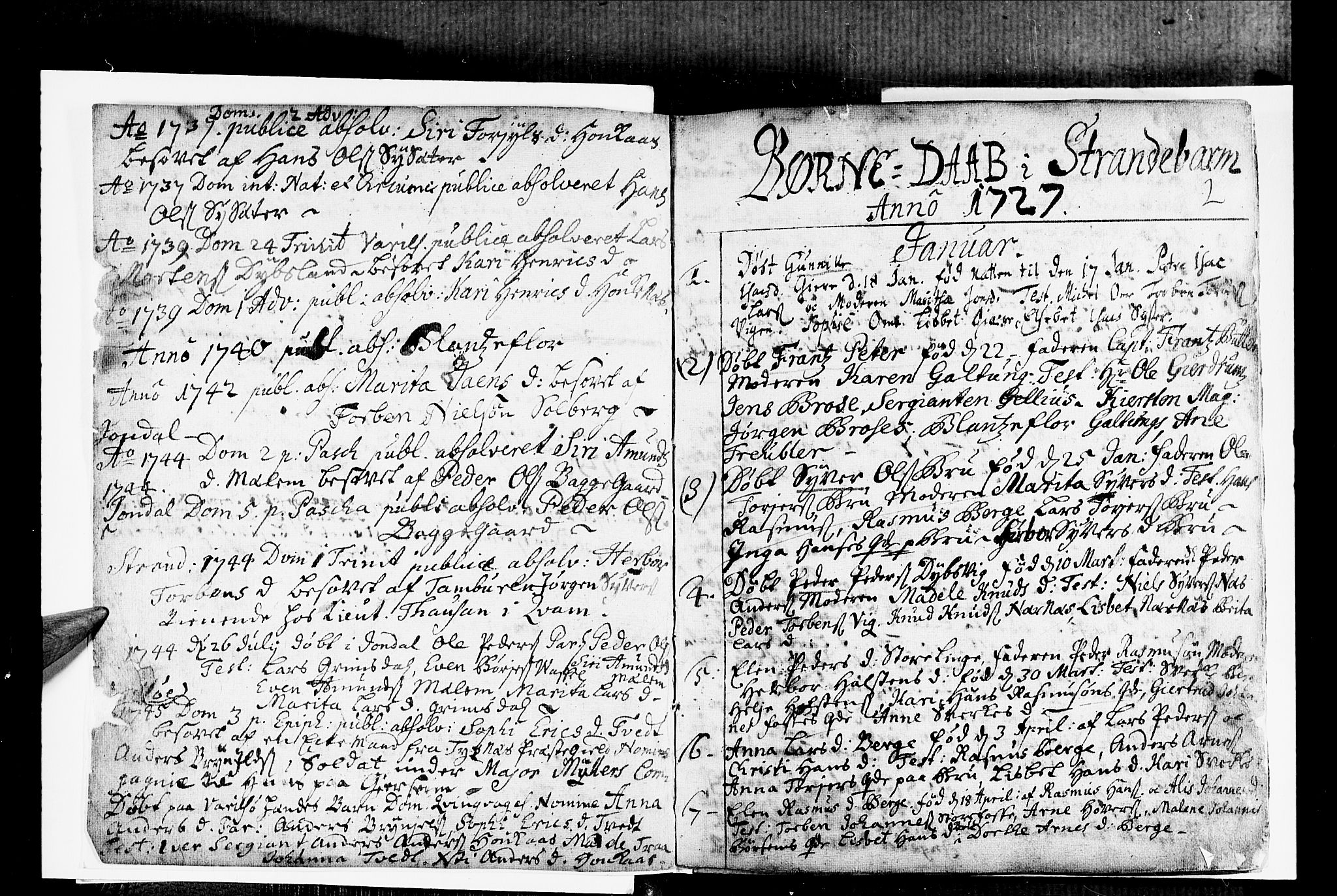 Strandebarm sokneprestembete, SAB/A-78401/H/Haa: Ministerialbok nr. A 2 /1, 1727-1750, s. 2