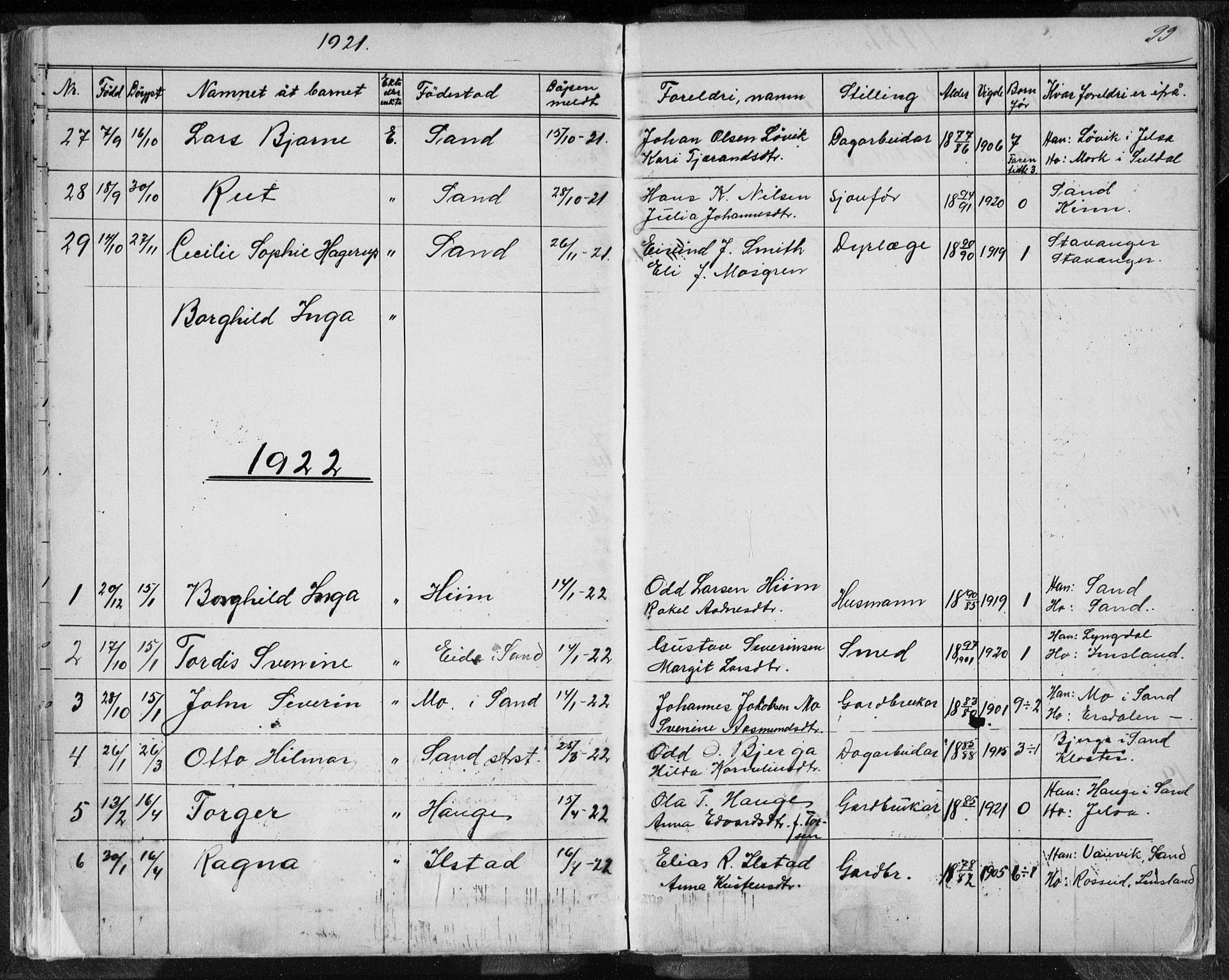 Sand sokneprestkontor, AV/SAST-A-101848/01/IV/L0003: Klokkerbok nr. B 3, 1872-1935, s. 99