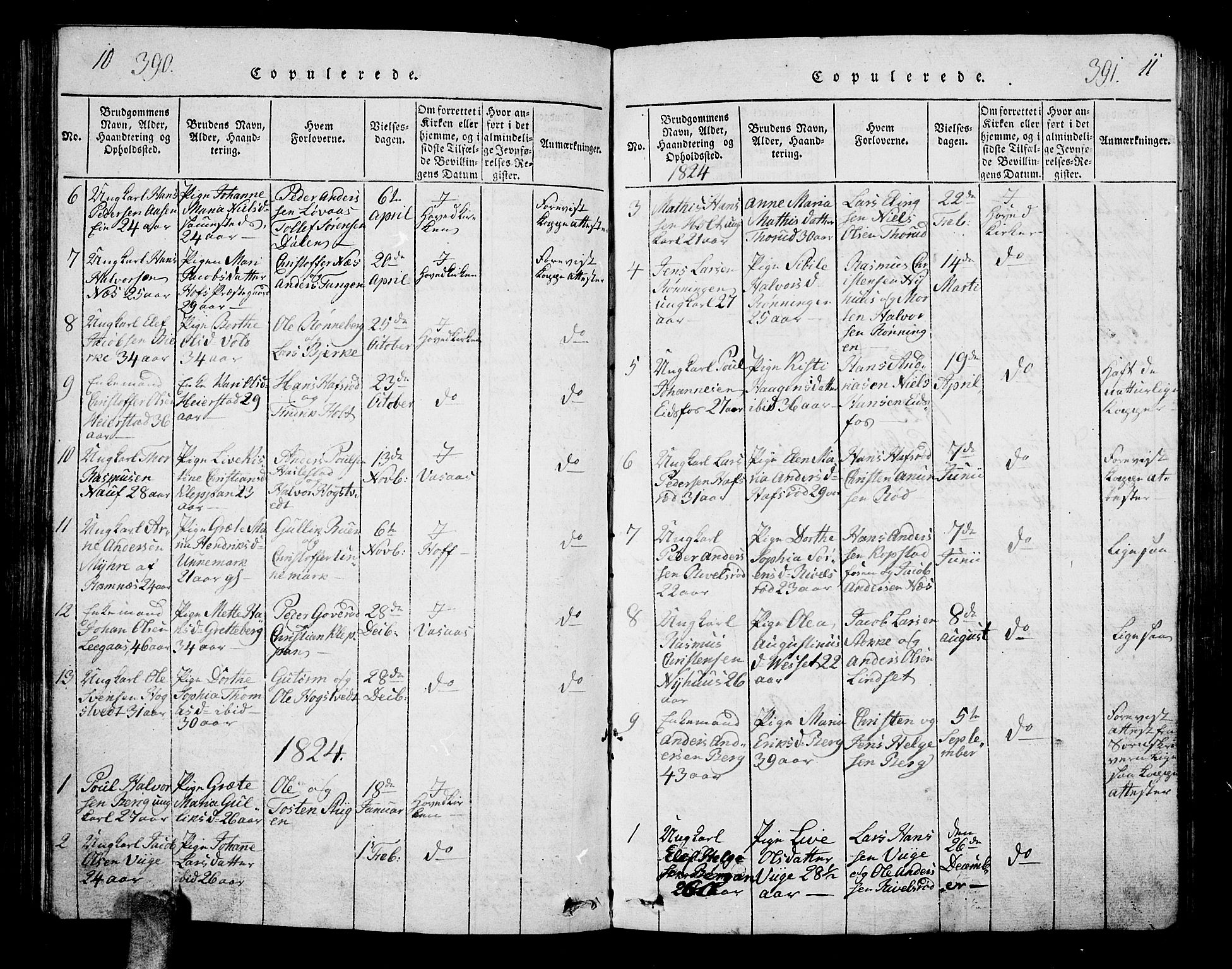 Hof kirkebøker, AV/SAKO-A-64/G/Ga/L0001: Klokkerbok nr. I 1, 1814-1844, s. 390-391