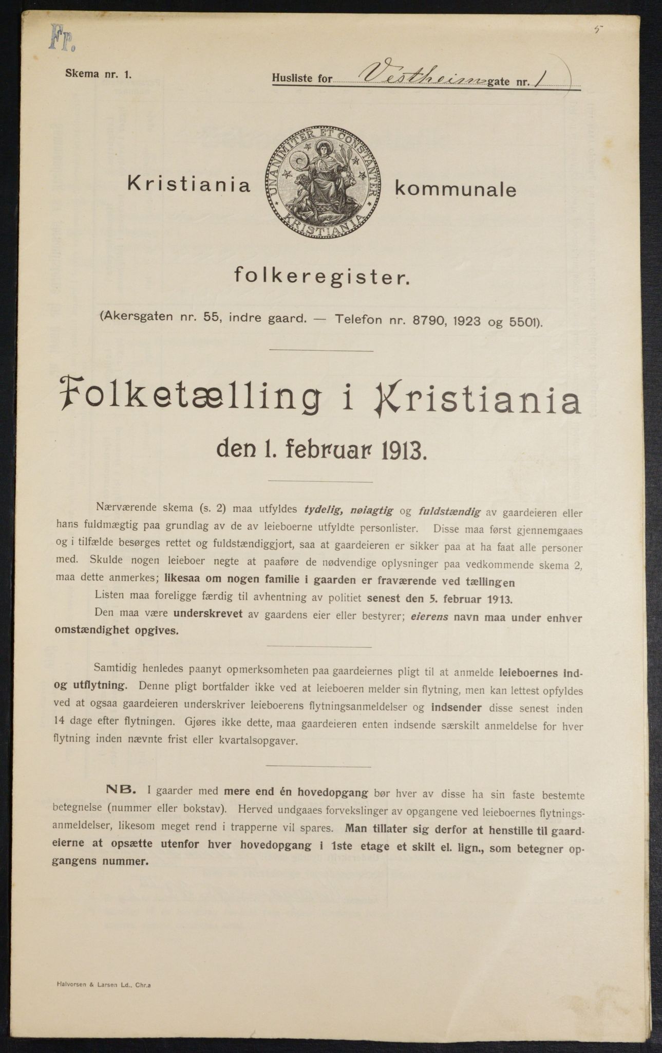 OBA, Kommunal folketelling 1.2.1913 for Kristiania, 1913, s. 122298