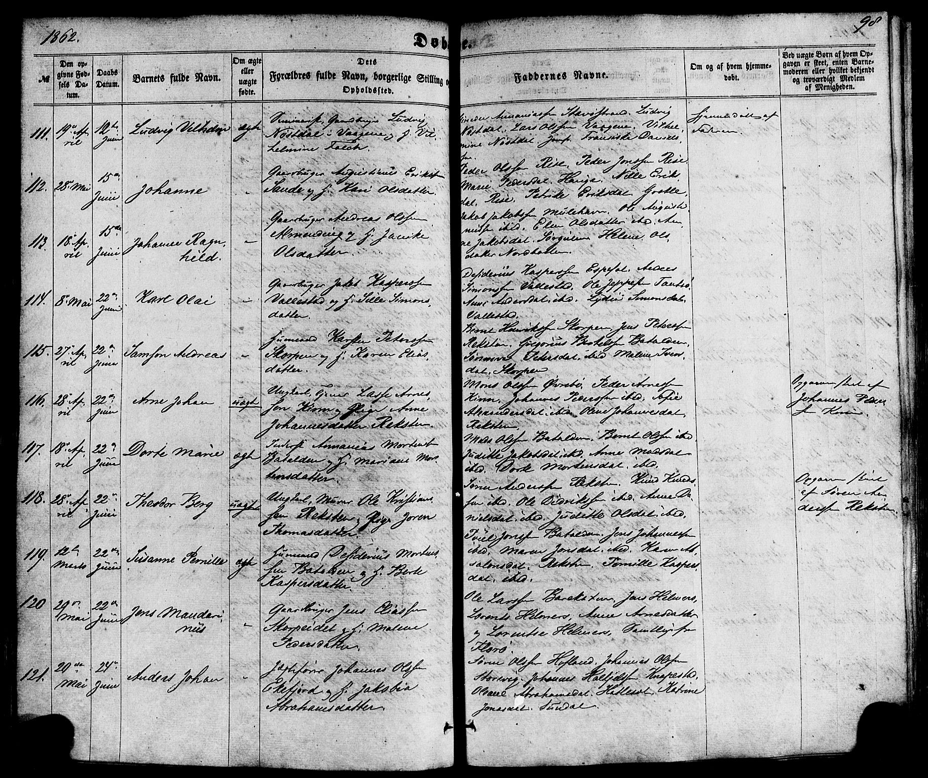 Kinn sokneprestembete, AV/SAB-A-80801/H/Haa/Haaa/L0006: Ministerialbok nr. A 6, 1857-1885, s. 98