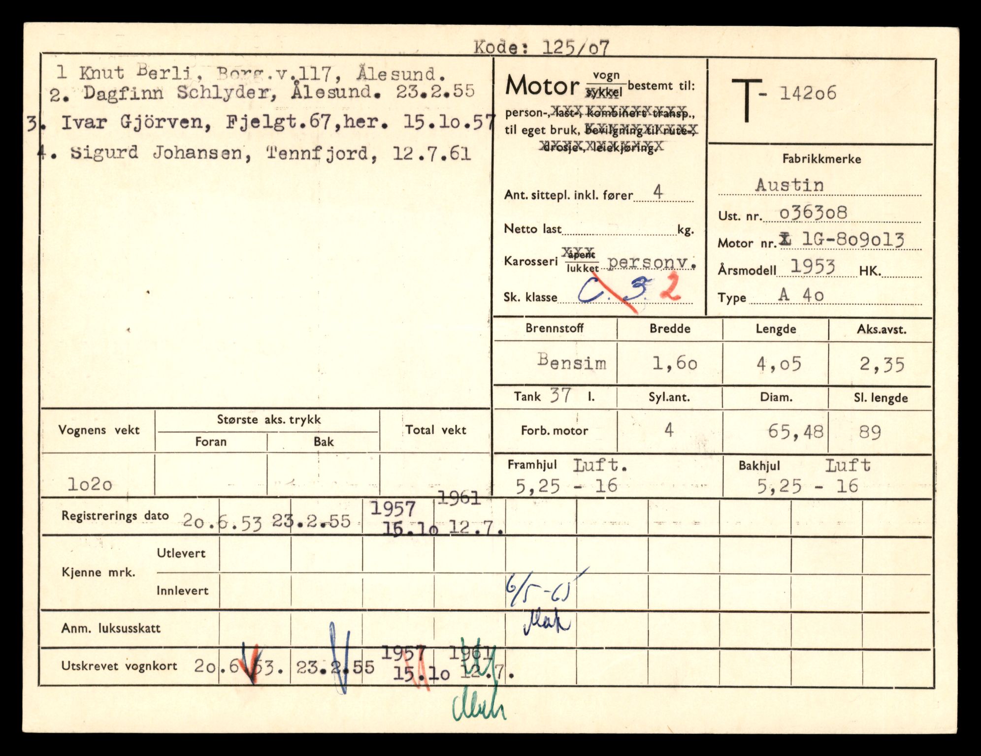 Møre og Romsdal vegkontor - Ålesund trafikkstasjon, AV/SAT-A-4099/F/Fe/L0044: Registreringskort for kjøretøy T 14205 - T 14319, 1927-1998, s. 21