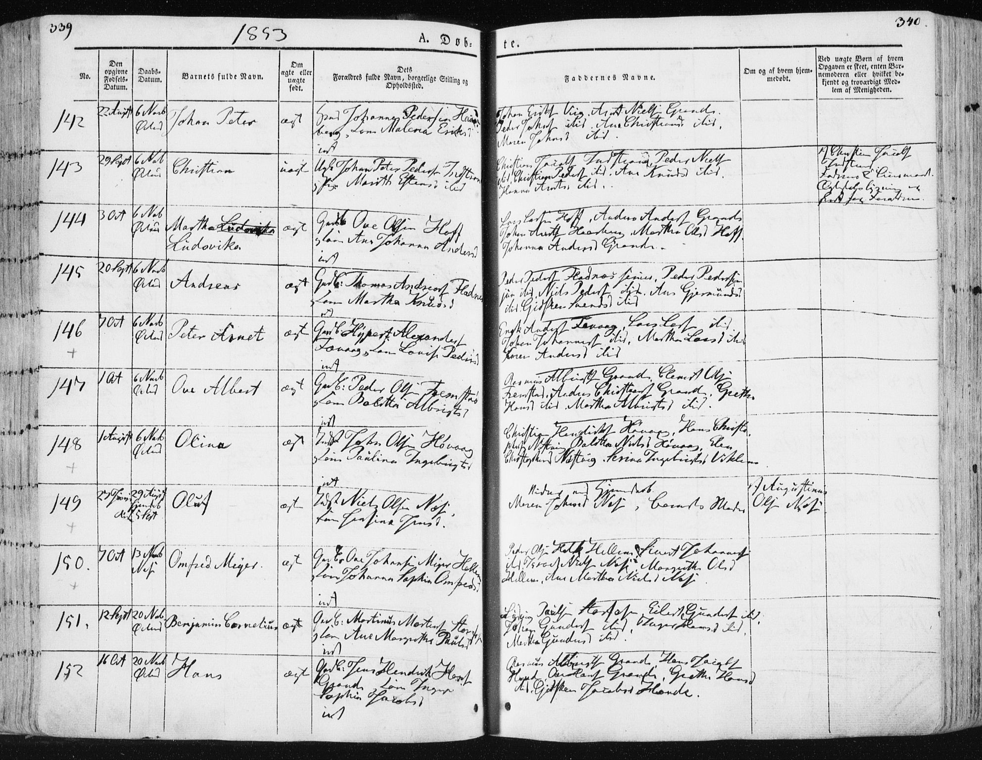 Ministerialprotokoller, klokkerbøker og fødselsregistre - Sør-Trøndelag, SAT/A-1456/659/L0736: Ministerialbok nr. 659A06, 1842-1856, s. 339-340