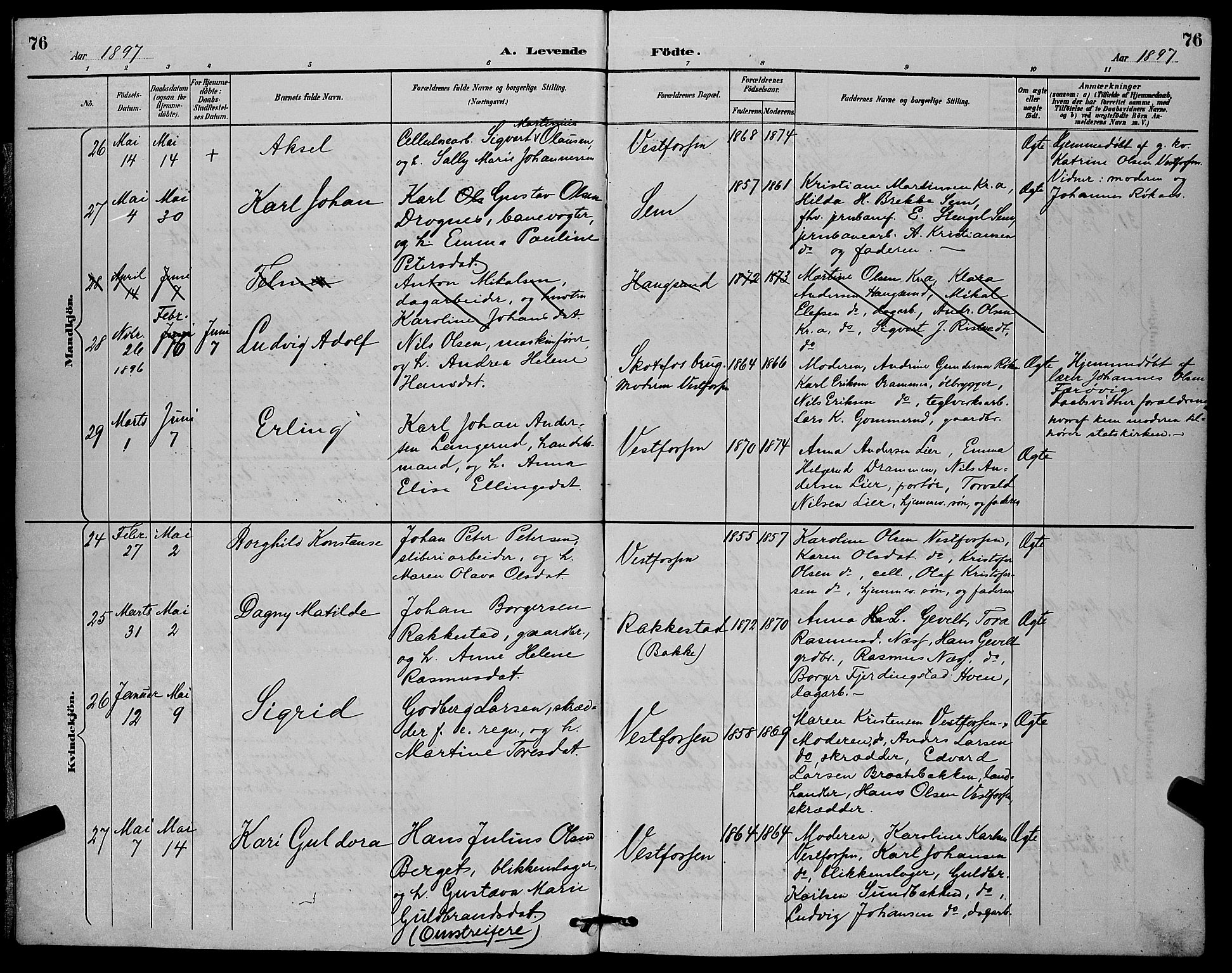 Eiker kirkebøker, AV/SAKO-A-4/G/Ga/L0007: Klokkerbok nr. I 7, 1893-1902, s. 76