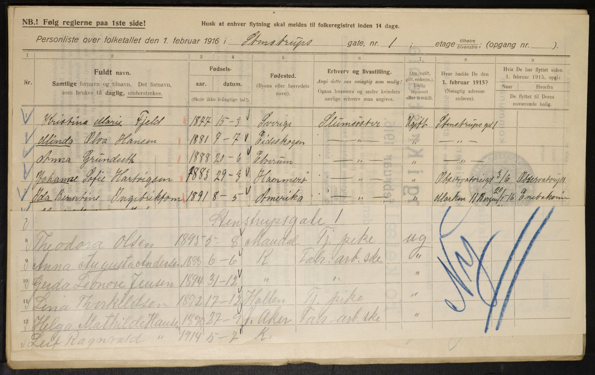 OBA, Kommunal folketelling 1.2.1916 for Kristiania, 1916, s. 103515